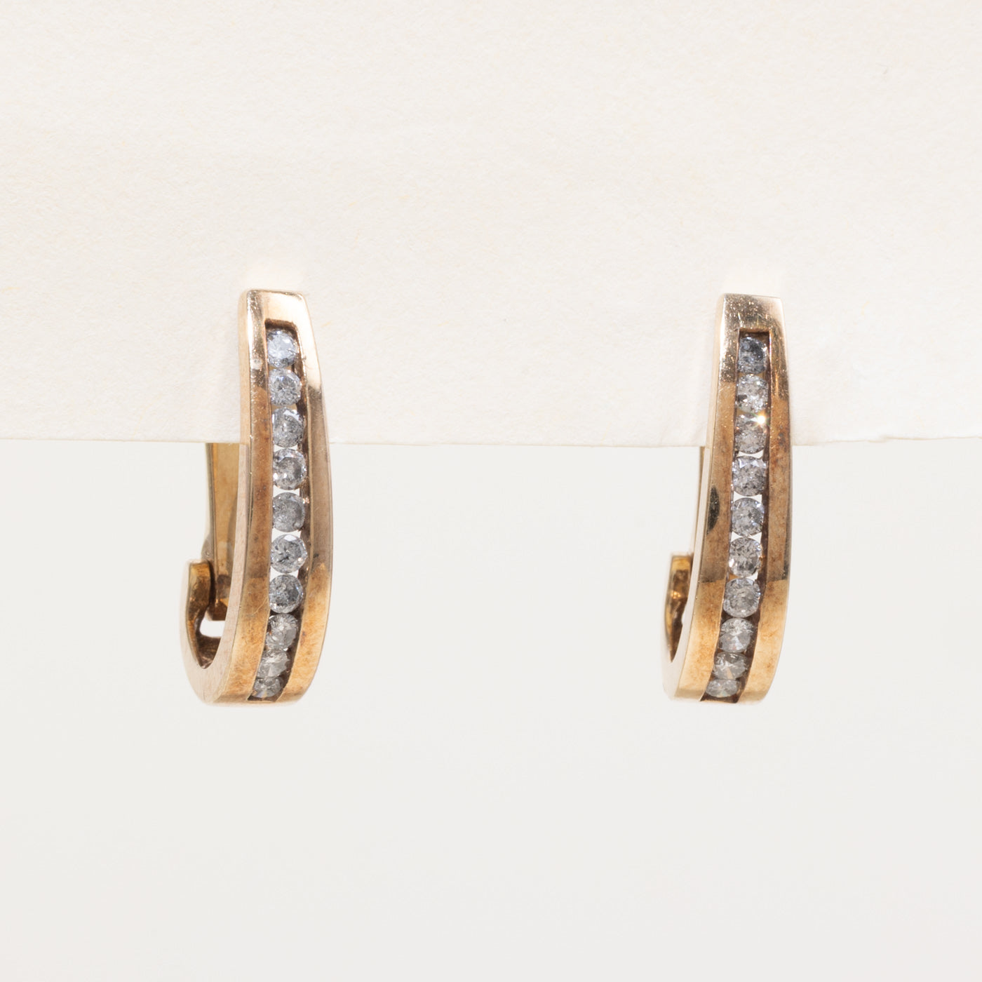 10k Yellow Gold Channel Set Diamond Hoop Earrings | 0.60ctw