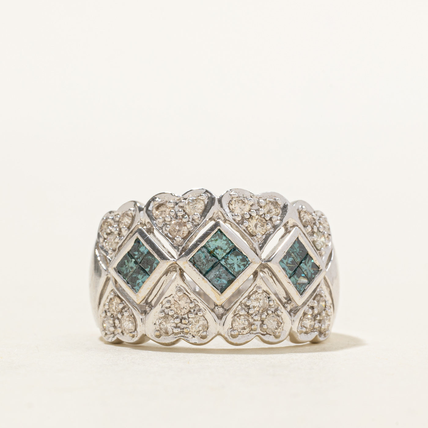 14k Blue & White Diamond Geometric Cluster Ring | 0.94ctw | SZ 7.25