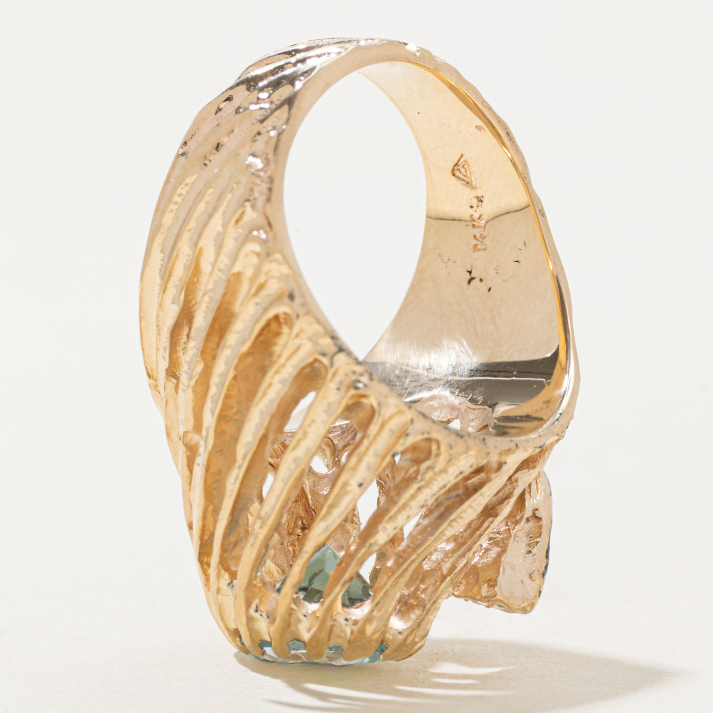 14k Aquamarine & Diamond Abstract Cocktail Ring | 1.65ct, 0.09ctw | SZ 6.25