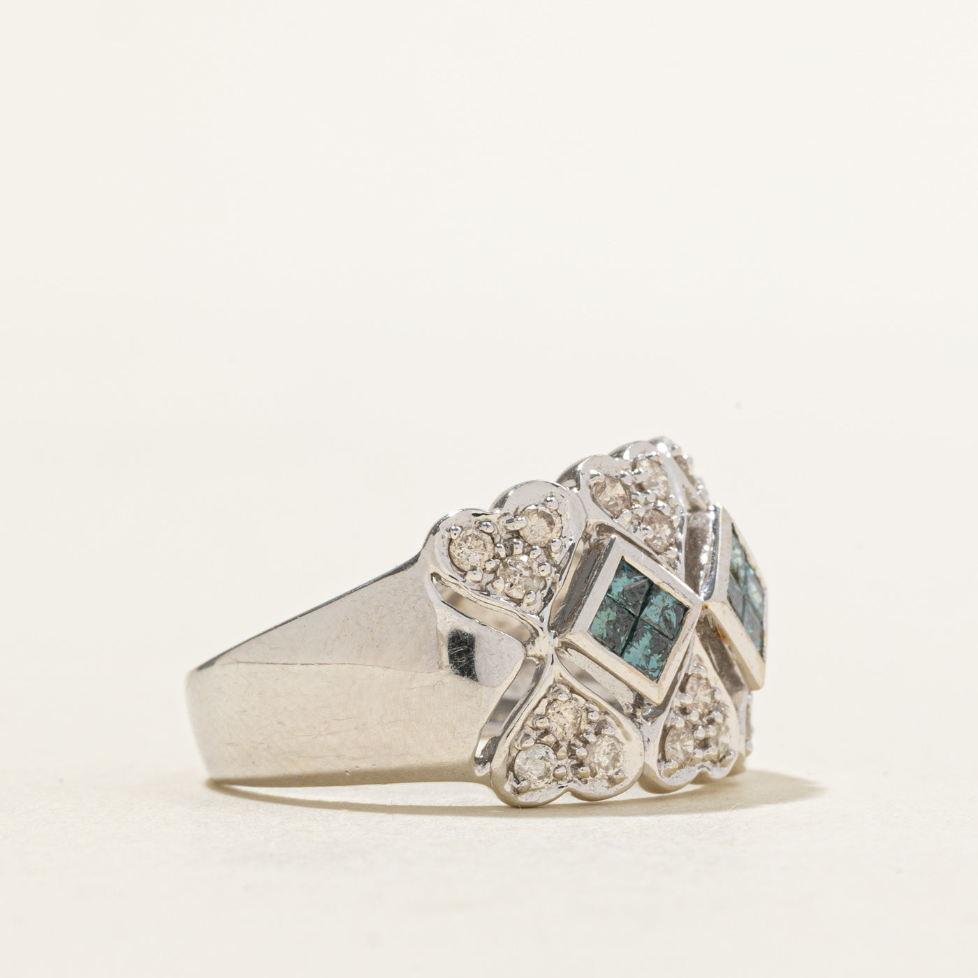 14k Blue & White Diamond Geometric Cluster Ring | 0.94ctw | SZ 7.25