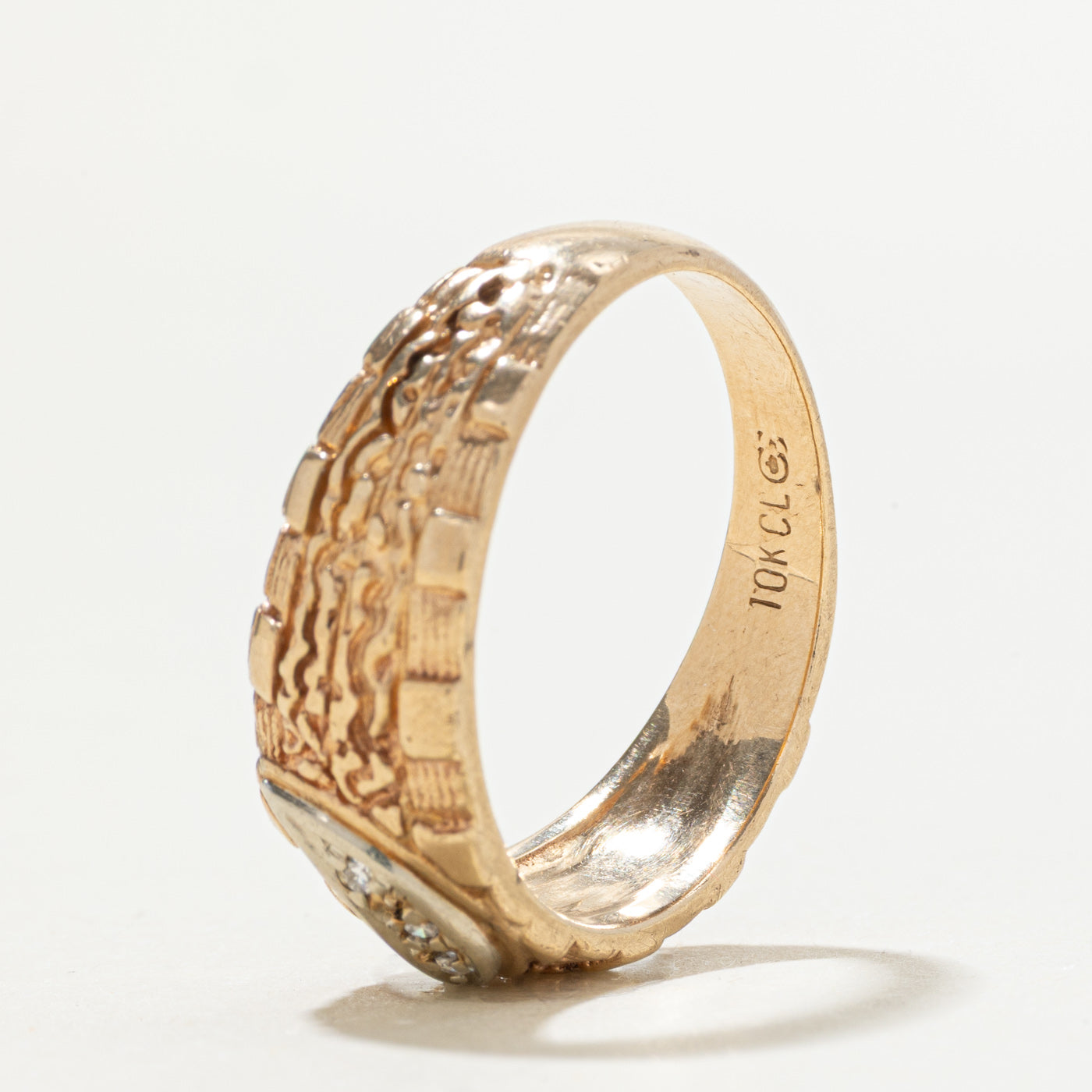 Vintage Canadian 10k Diamond Textured Moon Ring | SZ 10