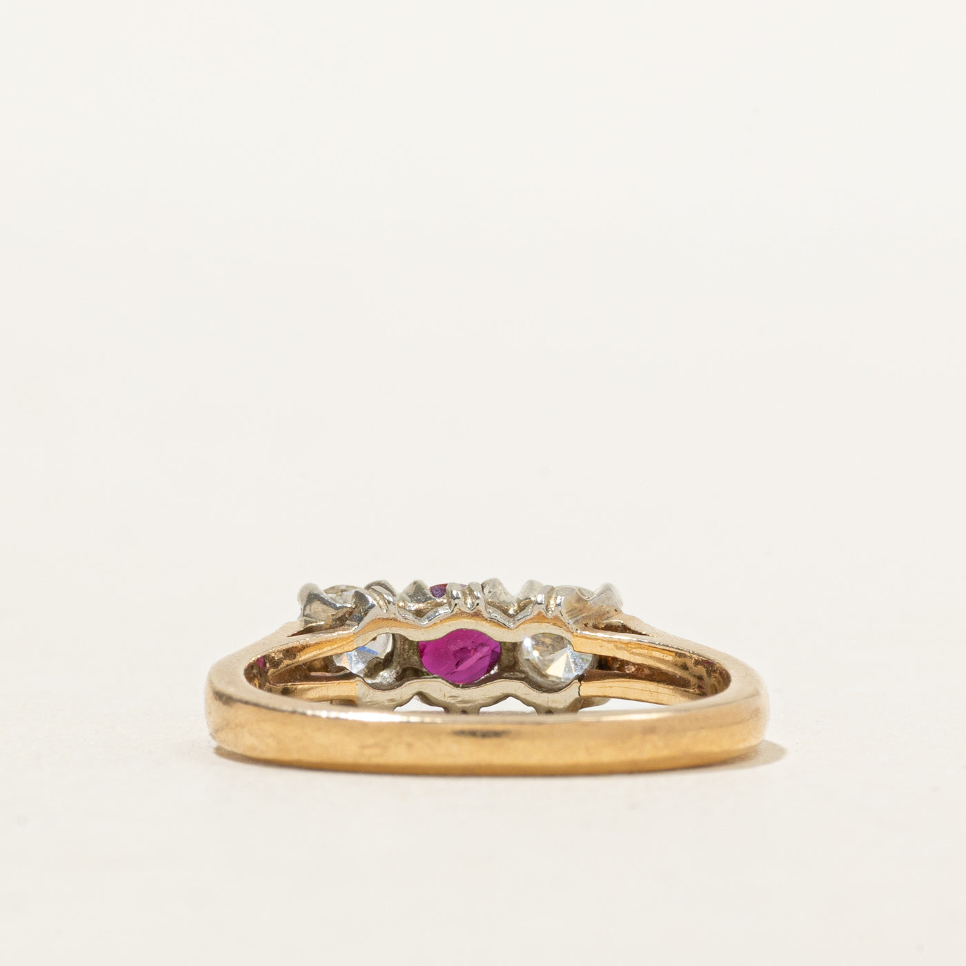 14k Three Stone Ruby & Diamond Ring | 0.33ctw, 0.27ct | SZ 6