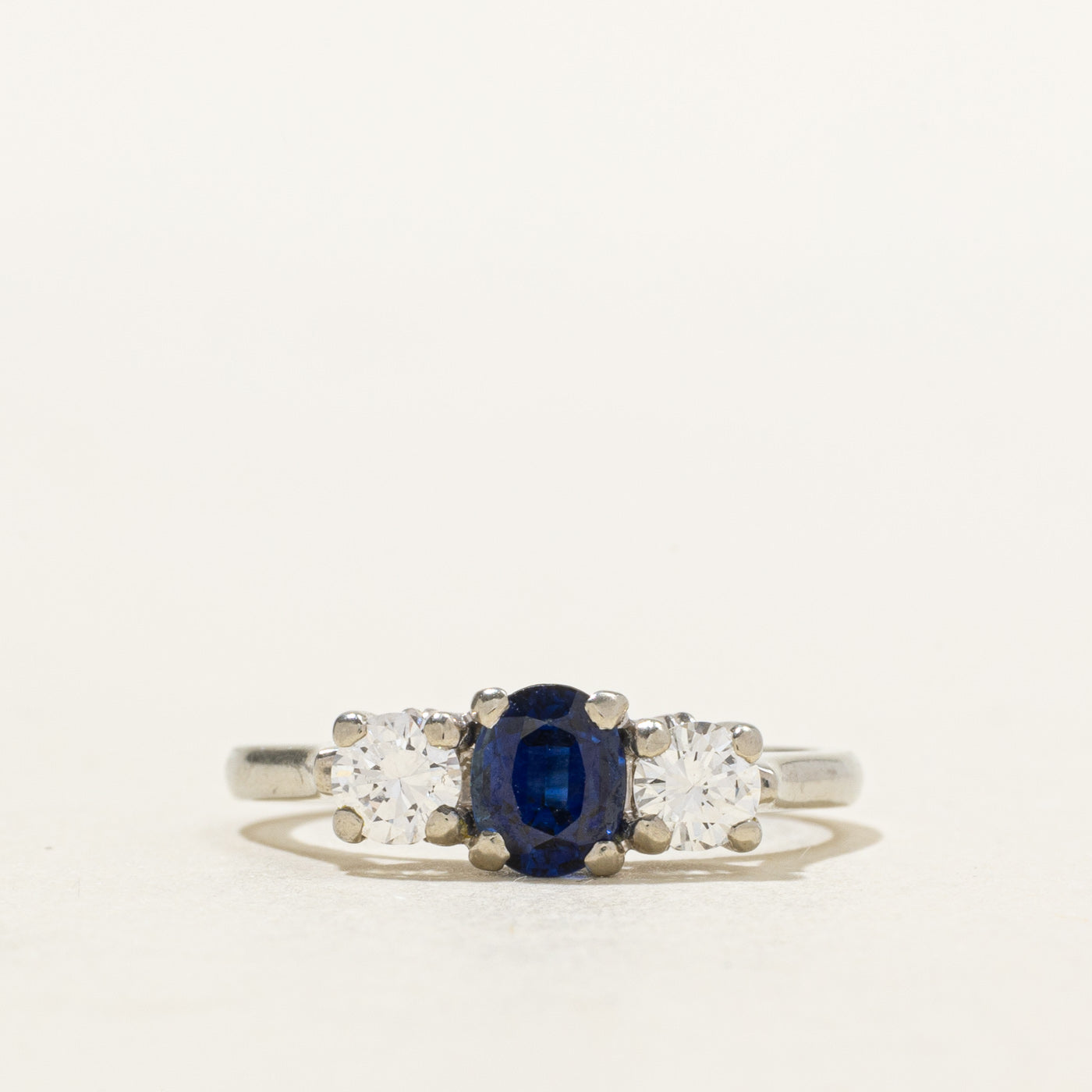 18k Three Stone Sapphire & Diamond Ring | 0.55ct, 0.39ctw | SZ 6
