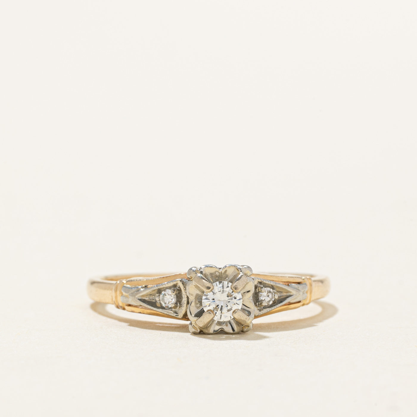 Two Tone Gold Illusion Set Diamond Accented Ring | 0.13ctw | SZ 6.5