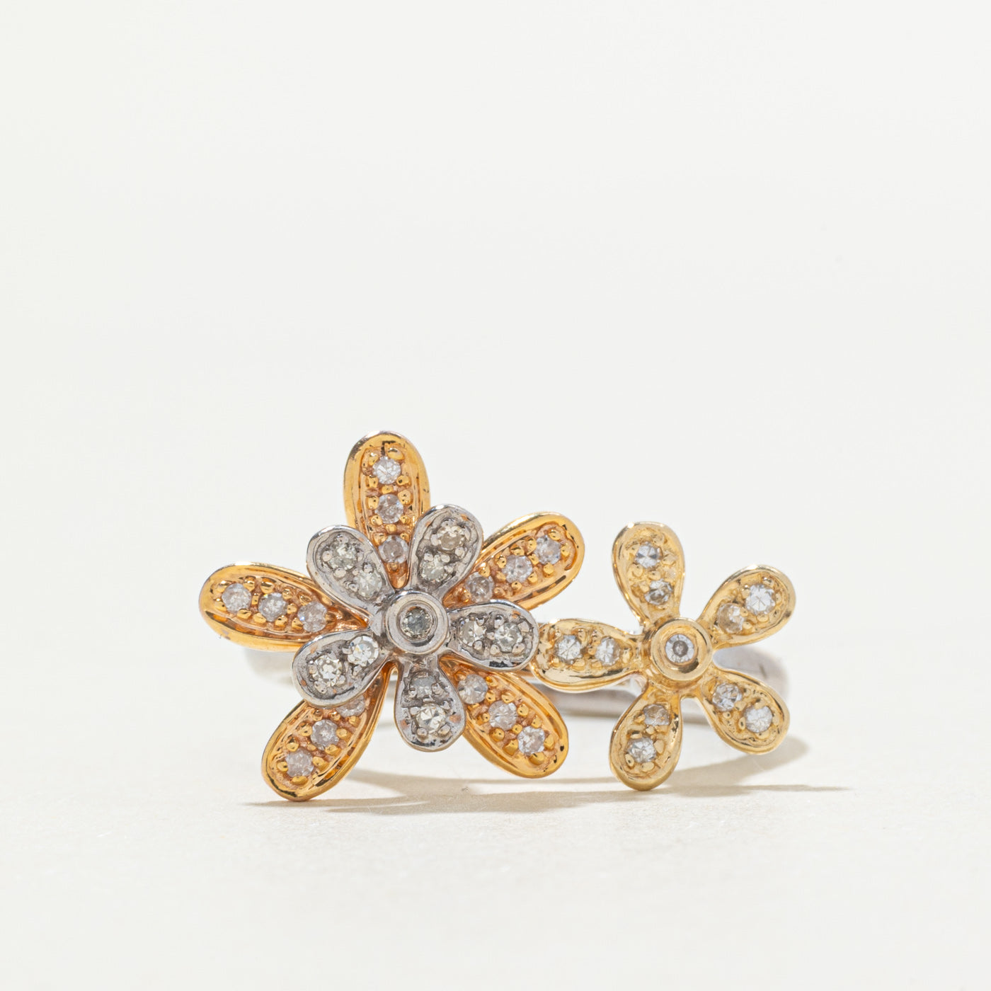 10k Two Tone Gold Diamond Floral Ring | SZ 7.25