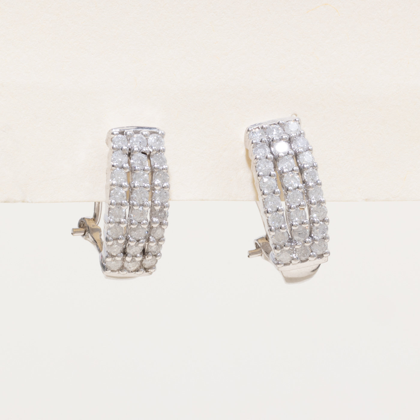 10k Diamond Triple Row Half Hoop Earrings | 0.96ctw