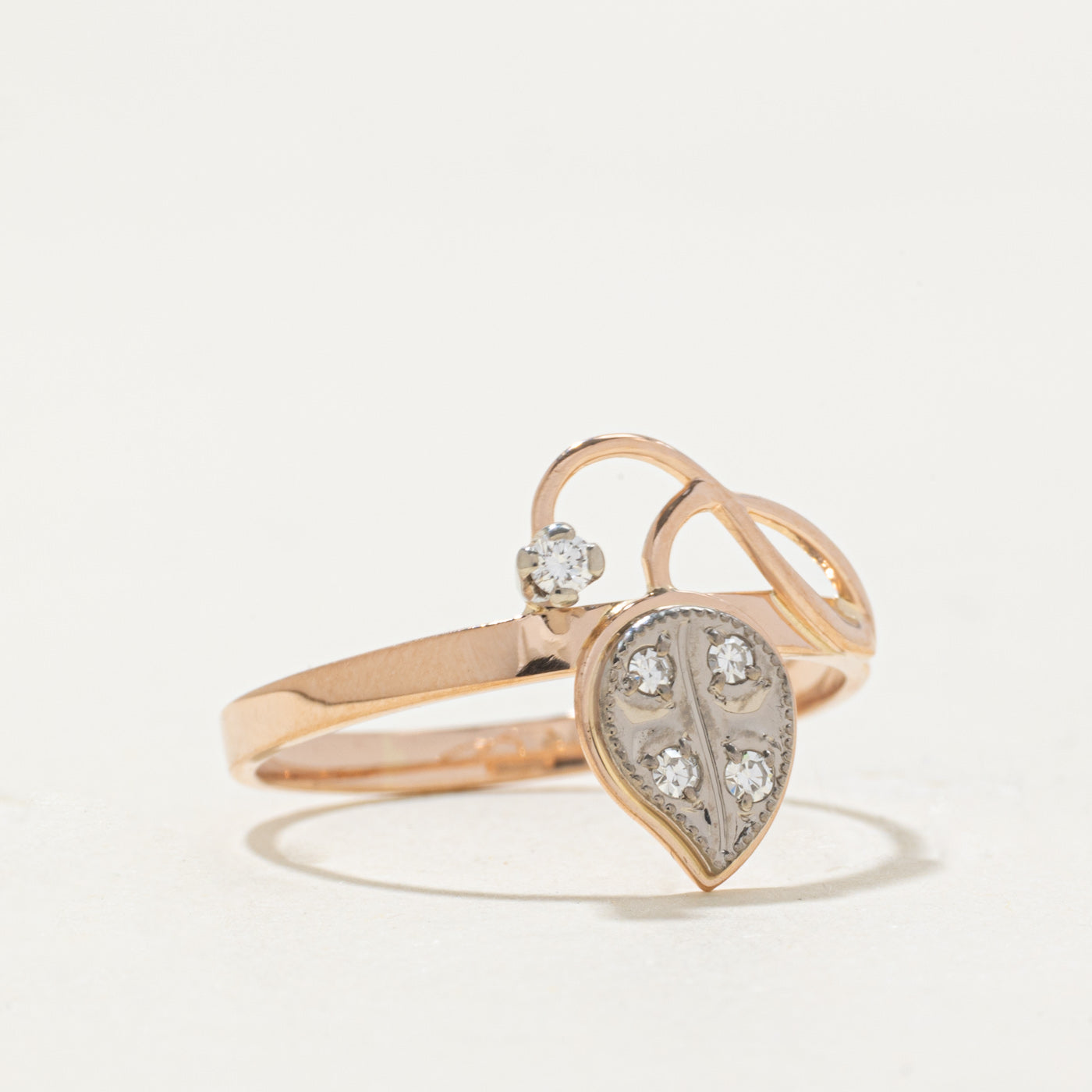 2006 Soviet Hallmarked Diamond Leaf Design Ring | 0.04ctw | SZ 9.5