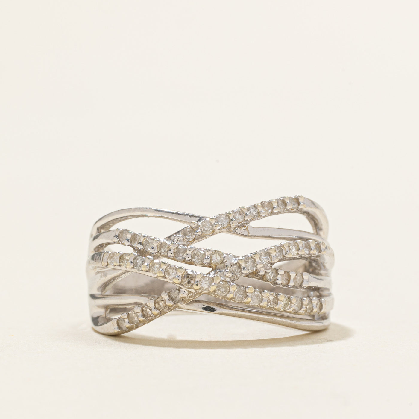 10K Semi Eternity Diamond Multi Cross Over Ring | 0.23ctw | SZ 7.0