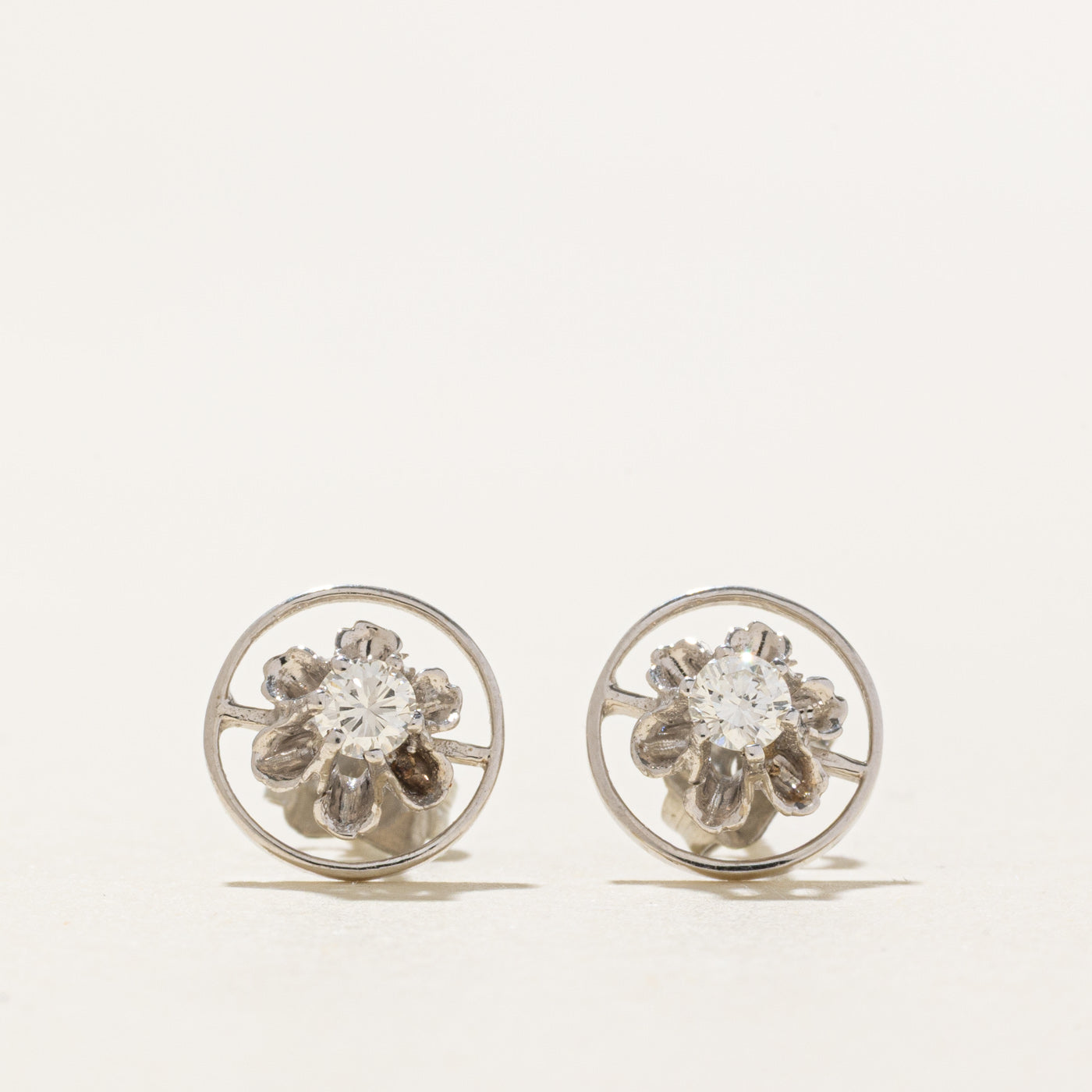 14k Illusion Set Diamond Circle Framed Stud Earrings | 0.20ctw