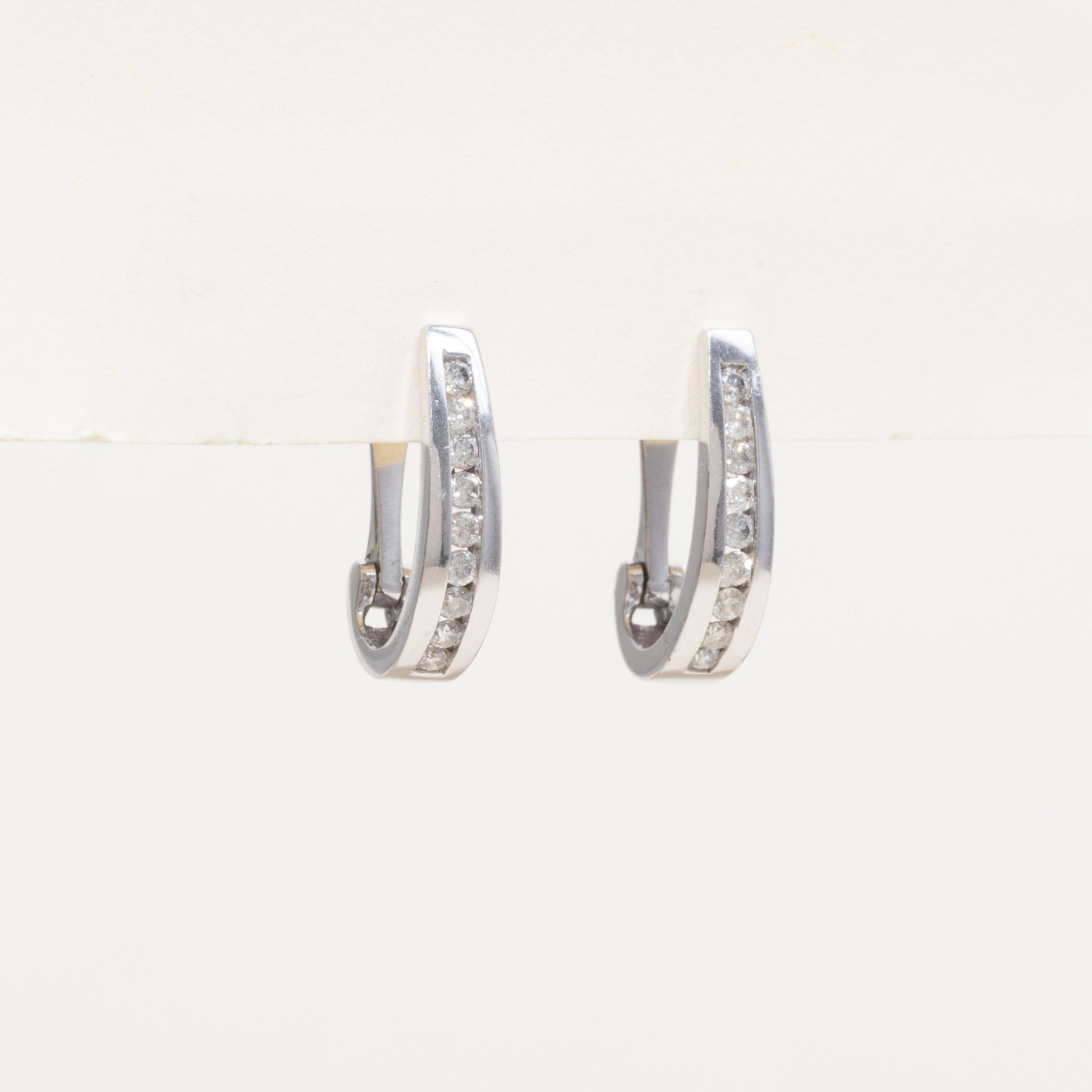 14k White Gold Channel Set Diamond Hoop Earrings | 0.36ctw