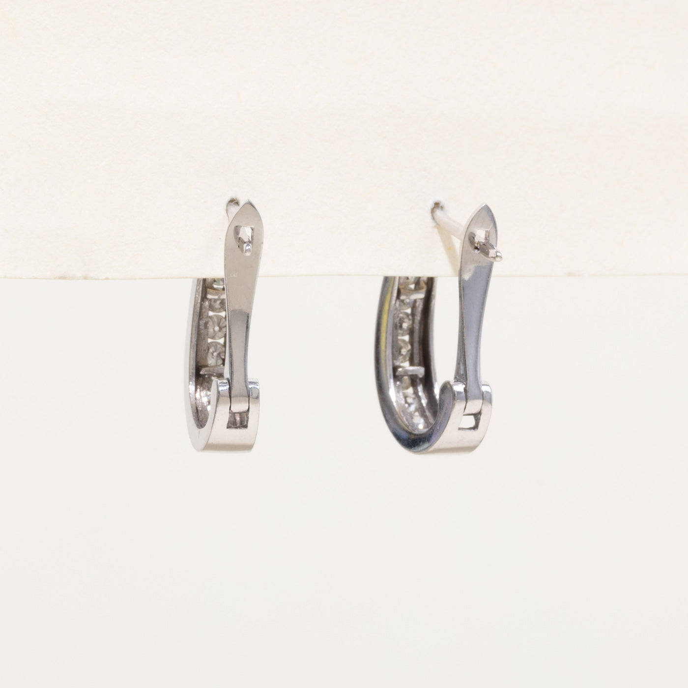 14k White Gold Channel Set Diamond Hoop Earrings | 0.36ctw