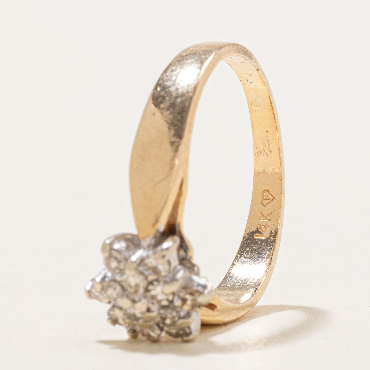 Bague en or 14 carats sertie de diamants à motif floral | 0,20 ct | Taille 5,0