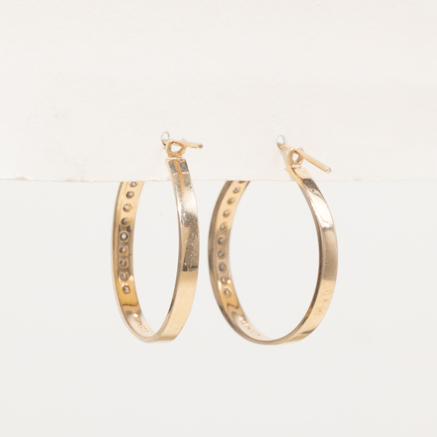 14k Yellow Gold Channel Set Diamond Hoop Earrings | 0.36ctw