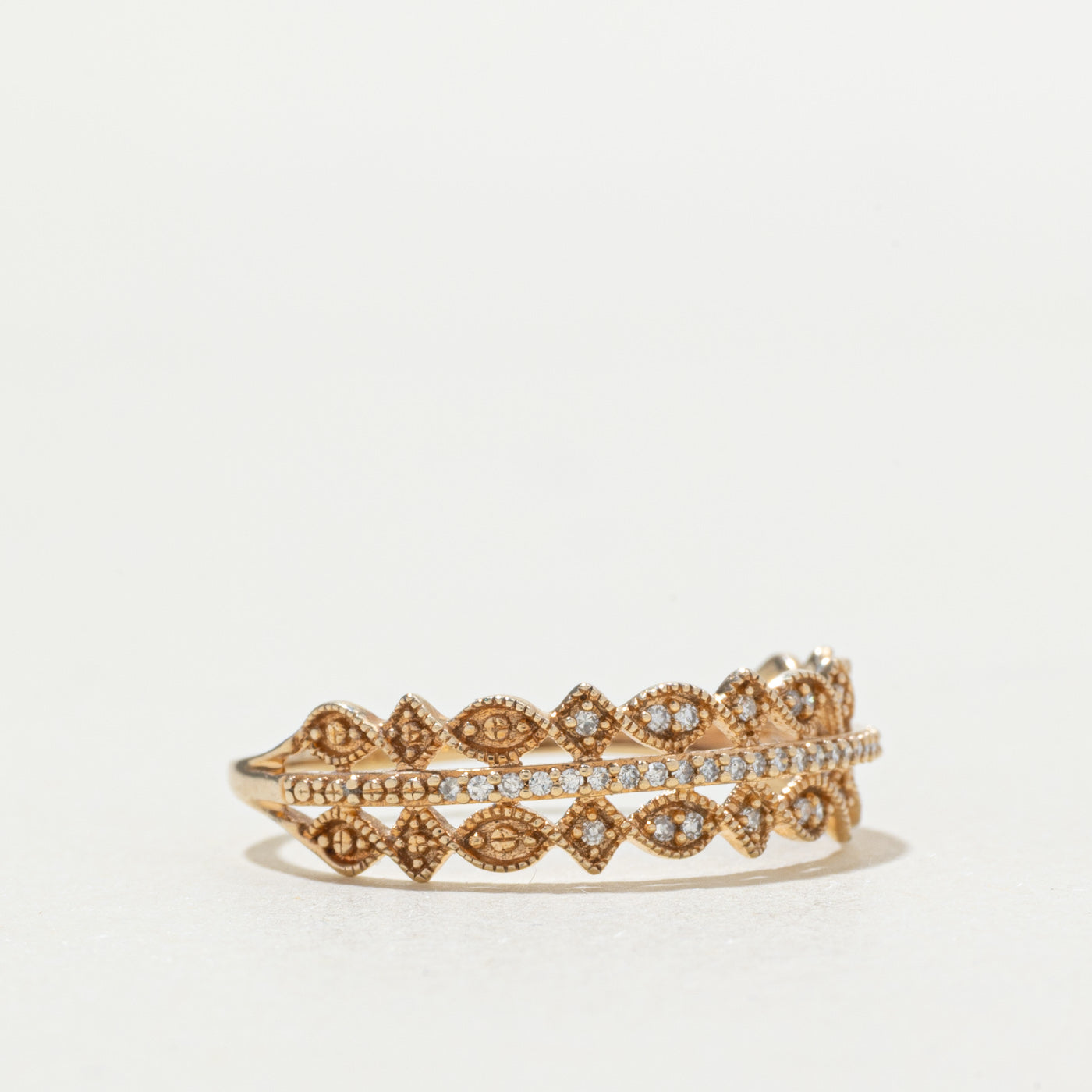 10k Multi Row Diamond Milgrain Geometric Ring | SZ 7.75