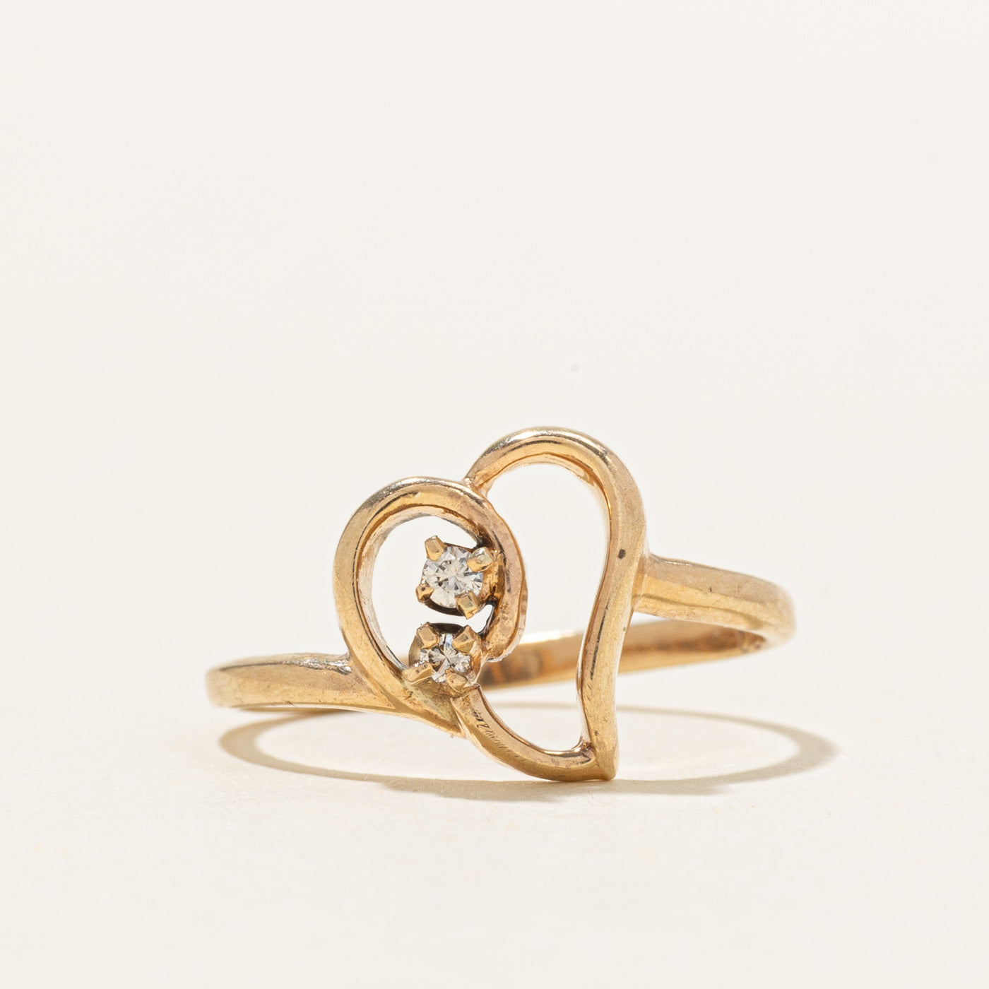 10K Two Stone Diamond Open Heart Ring | SZ 4.5
