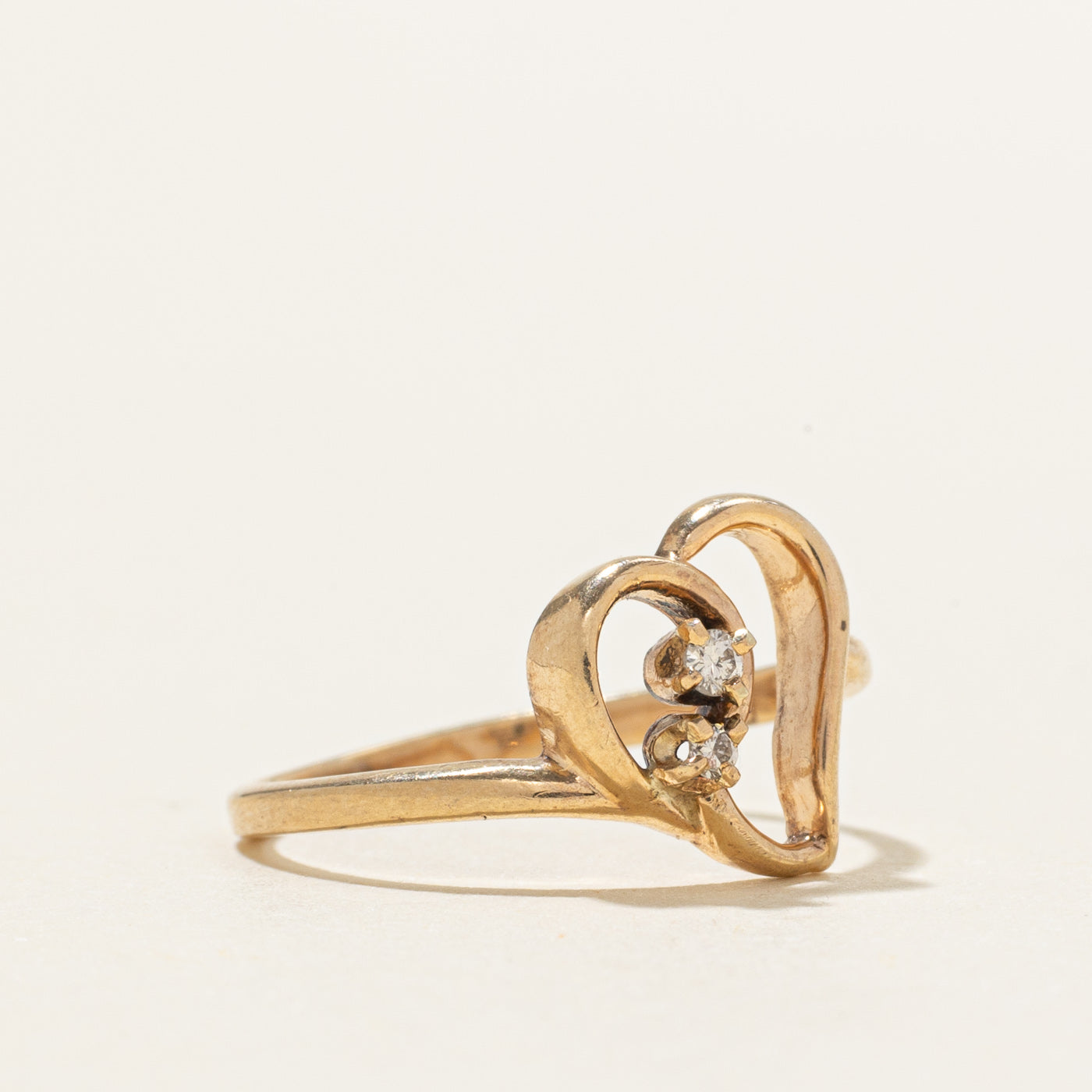 10K Two Stone Diamond Open Heart Ring | SZ 4.5