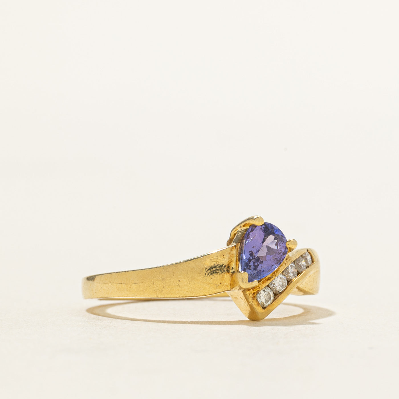 18k Pear Cut Tanzanite & Diamond Bypass Ring | 0.36ct, 0.10ctw | SZ 6.75