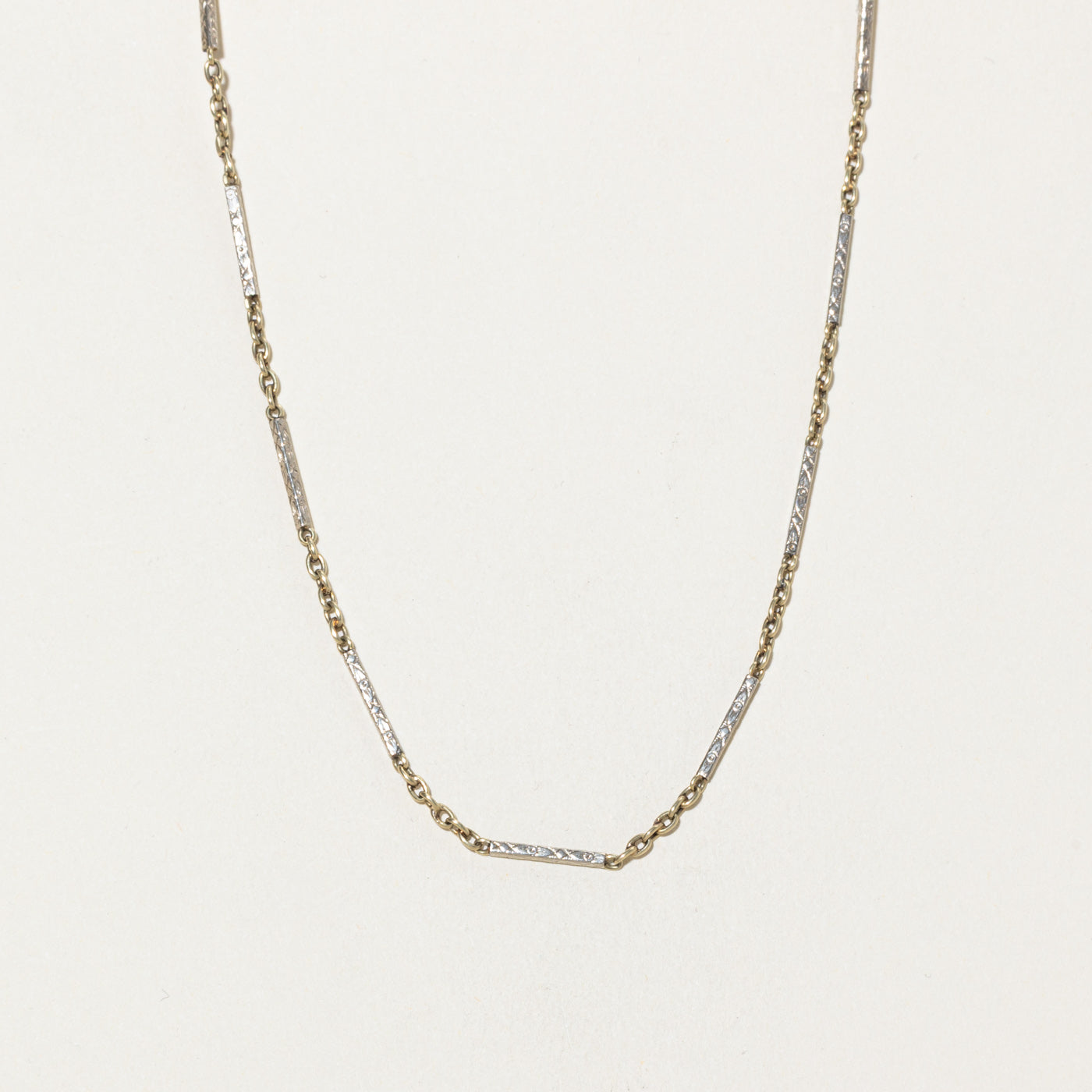 Chaîne de montre à maillons barre en or bicolore 14 carats | 34,3 cm