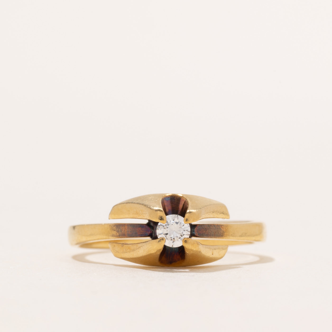 Bague vintage abstraite en or 18 carats sertie de diamants | 0,10 ct | Taille 6,5