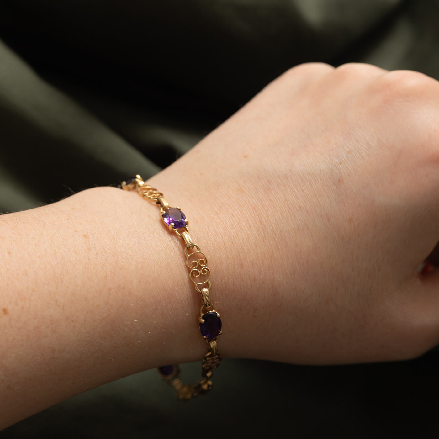 Amethyst Scrollwork Gemstone Bracelet | 5.0ctw | 7.5"