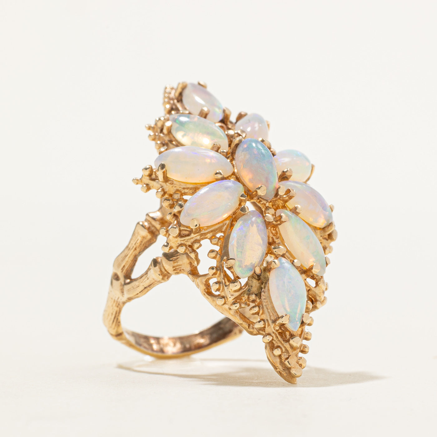 14k Opal Floral Cluster Cocktail Ring | 4.58ctw | SZ 6.75