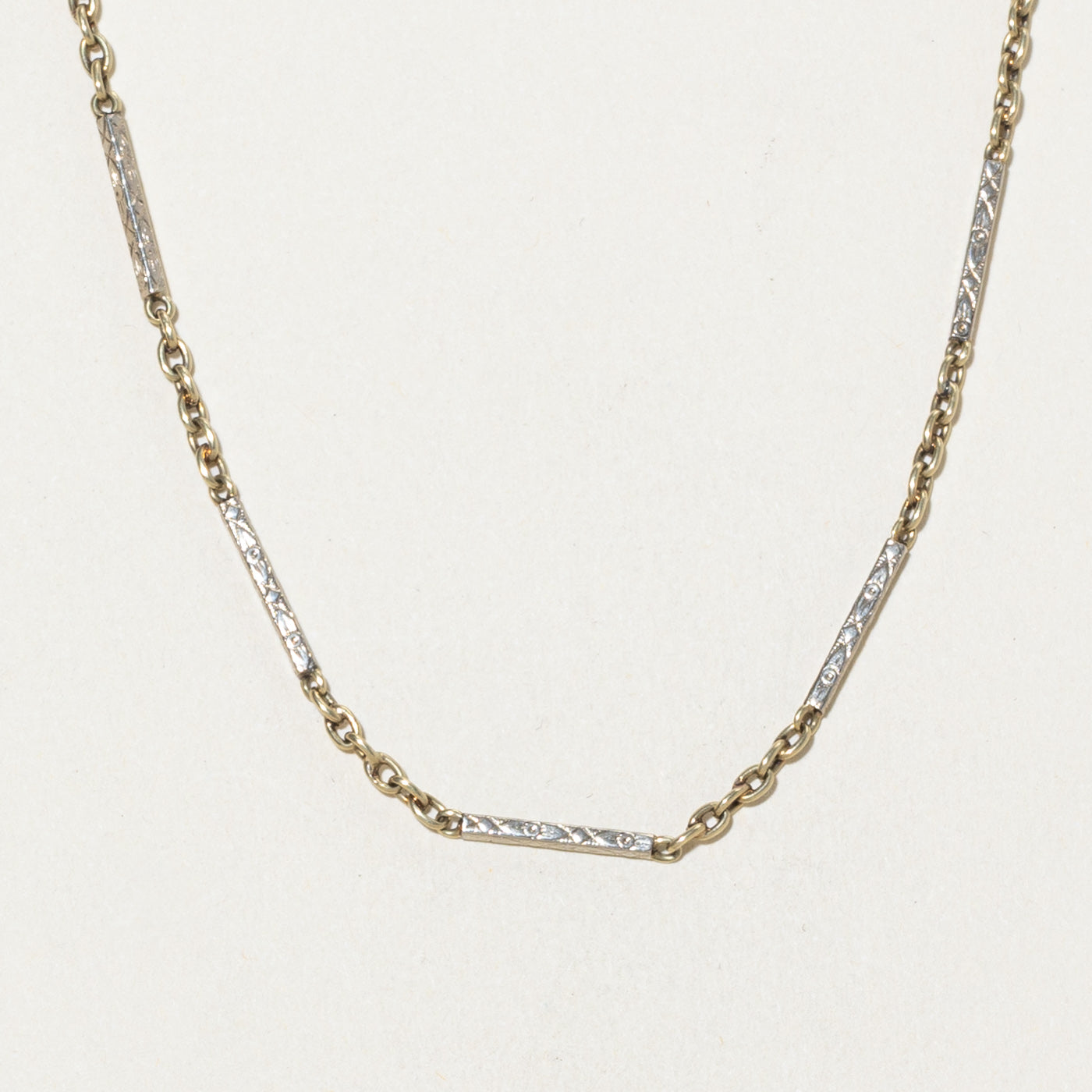 Chaîne de montre à maillons barre en or bicolore 14 carats | 34,3 cm