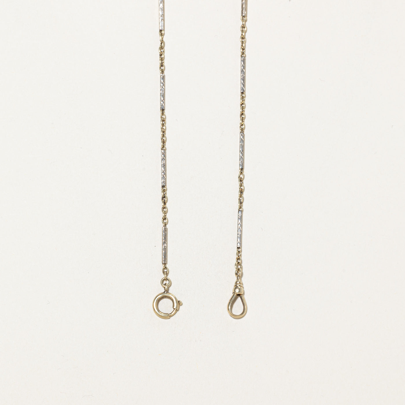 Chaîne de montre à maillons barre en or bicolore 14 carats | 34,3 cm