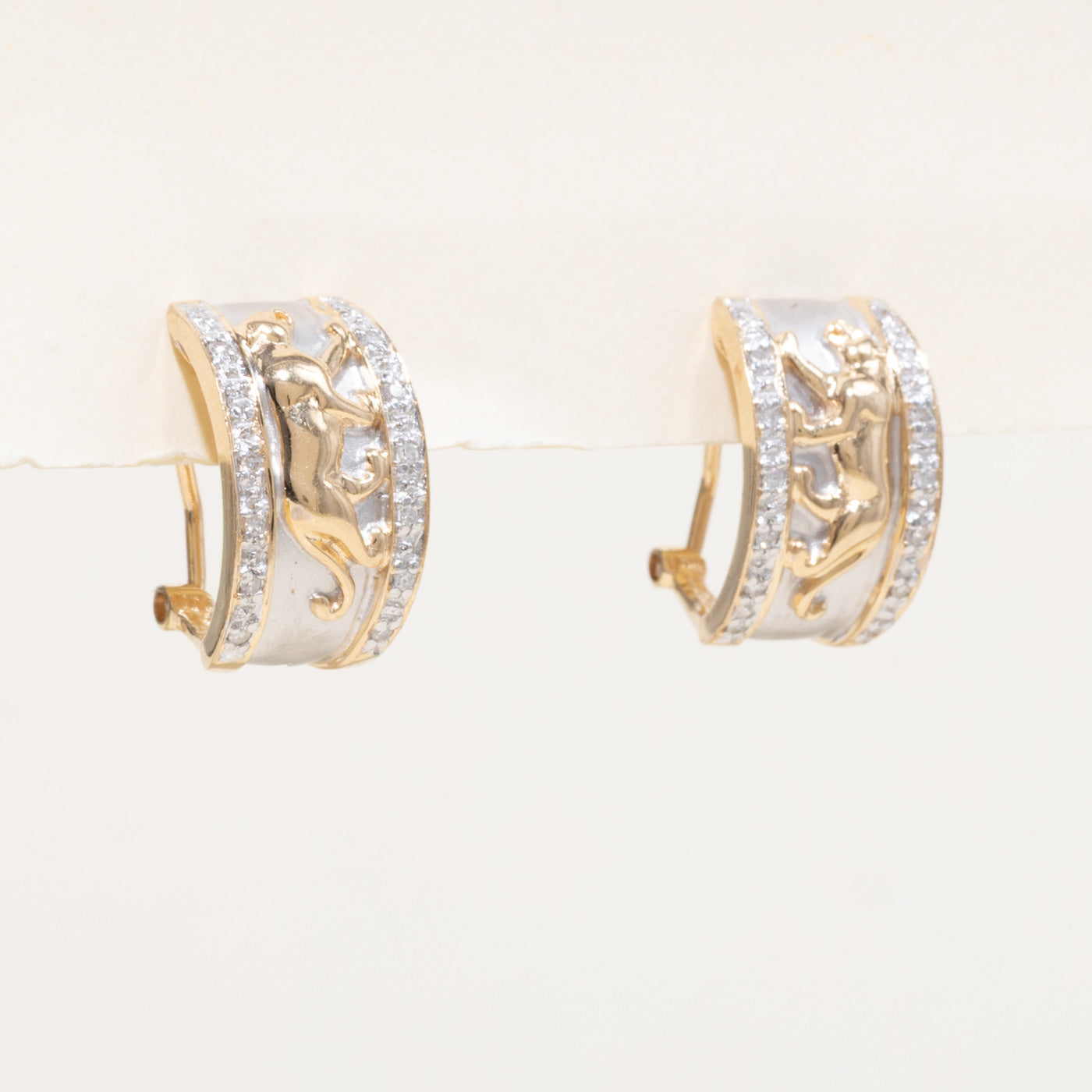 14k Diamond Textured Panther Hoop Earrings | 0.14ctw