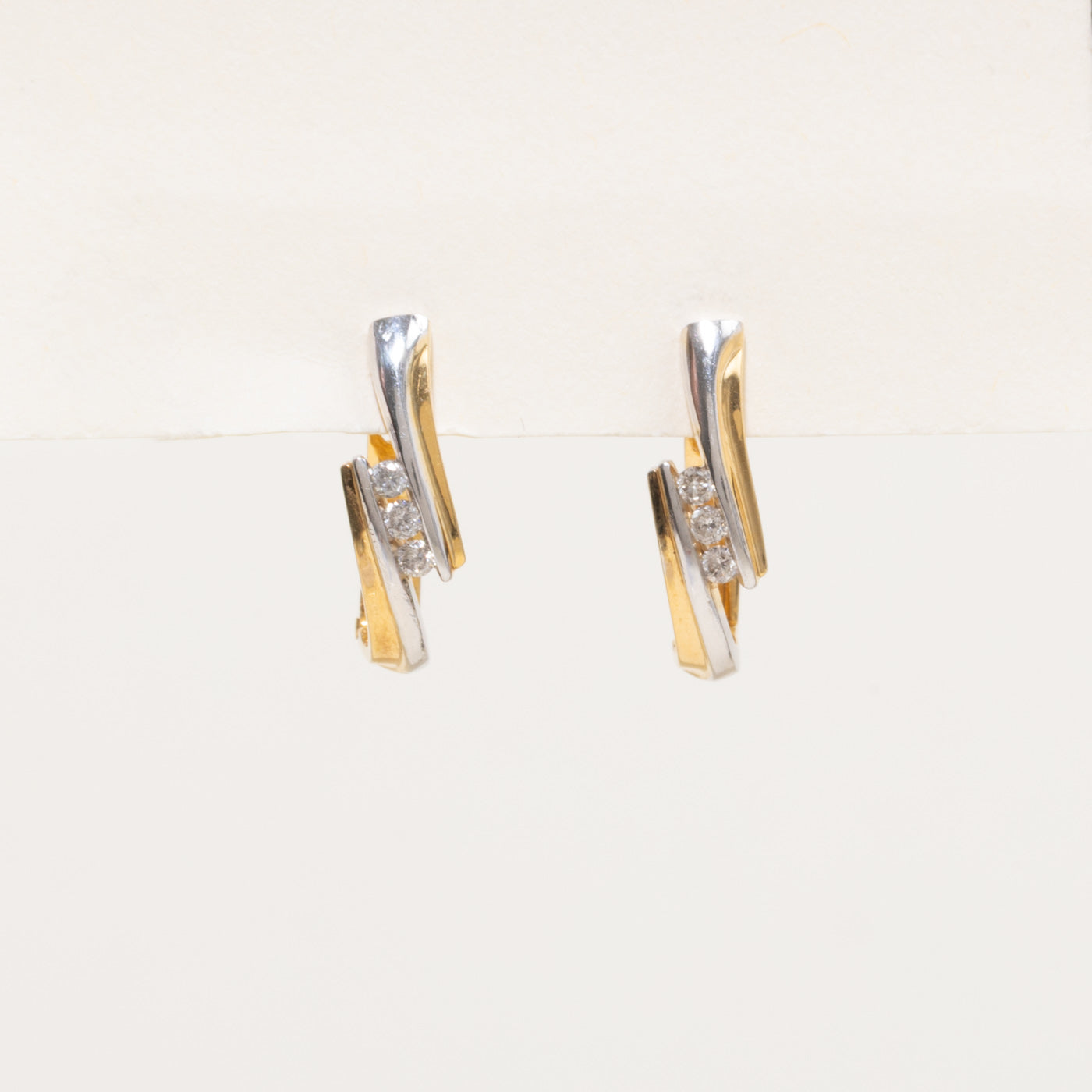 14k Two Tone Gold Diamond Bypass Earrings | 0.15ctw