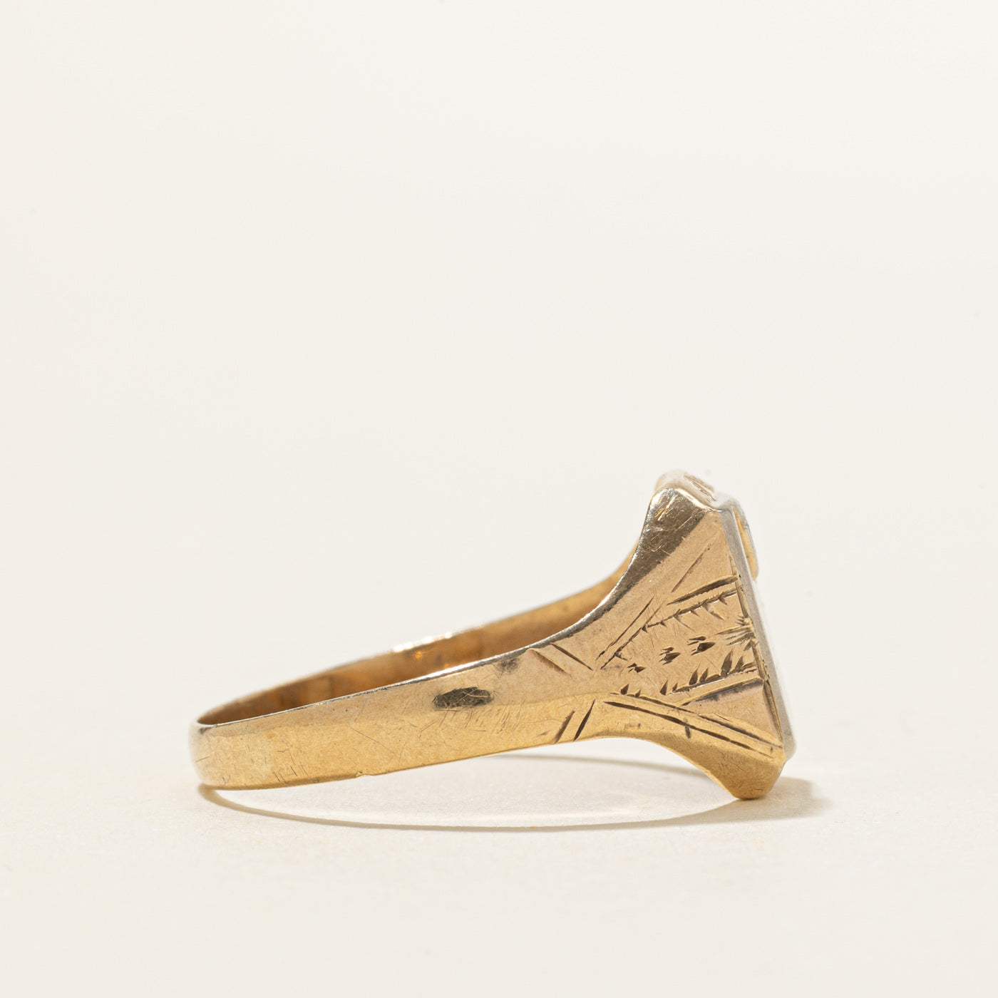 10K Diamond "GEJ" Initial Engraved Signet Ring | SZ 9.0