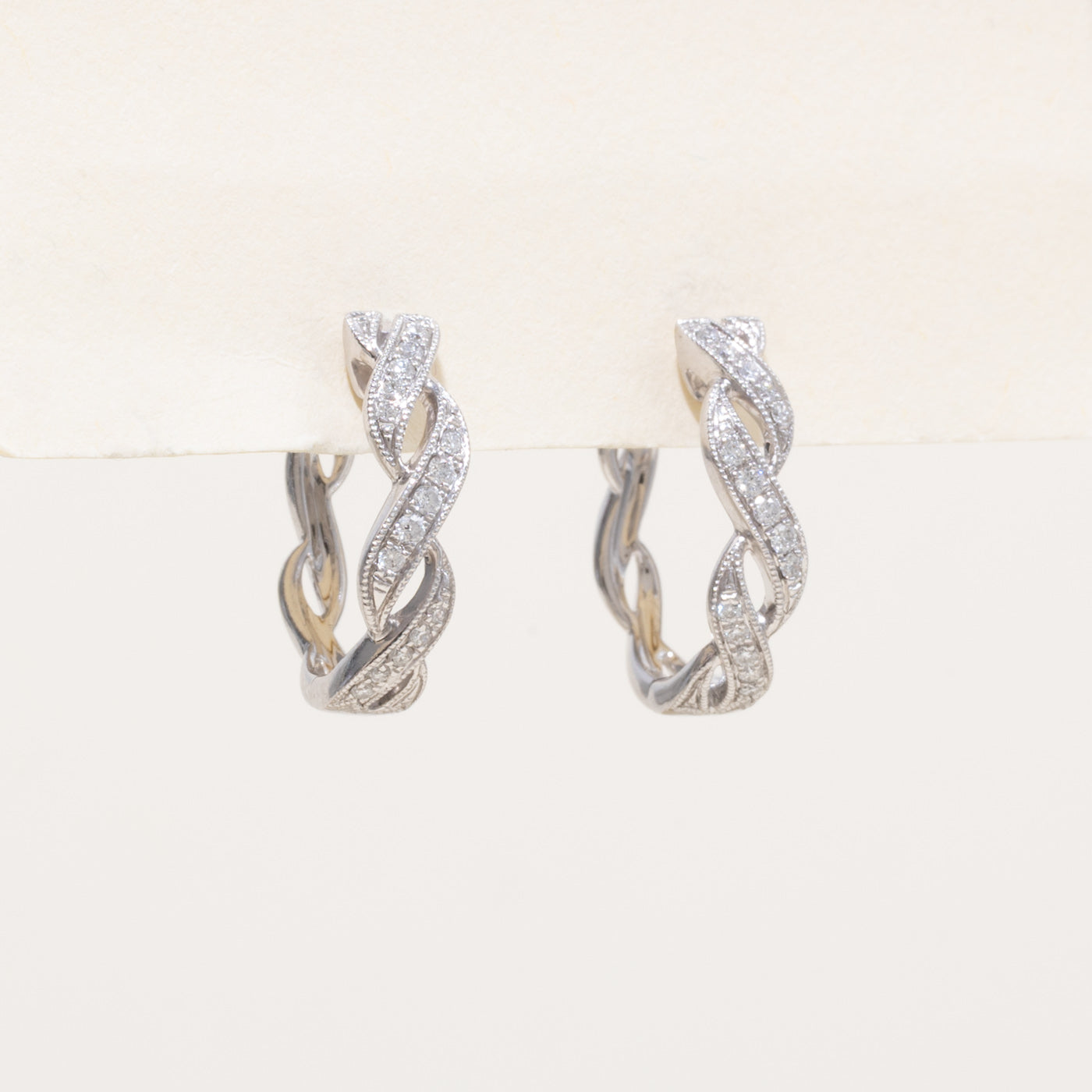 14k Diamond Woven Hoop Earrings | 0.15ctw