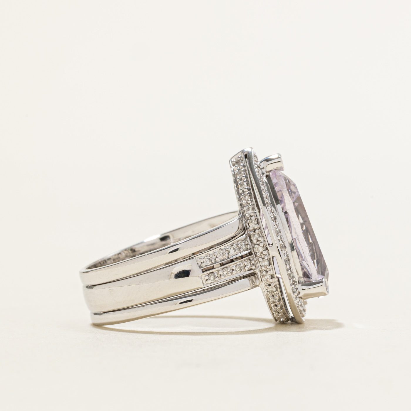 14k Pear Cut Amethyst & Diamond Halo Cocktail Ring | 4.62ct, 0.46ctw | SZ 7.25