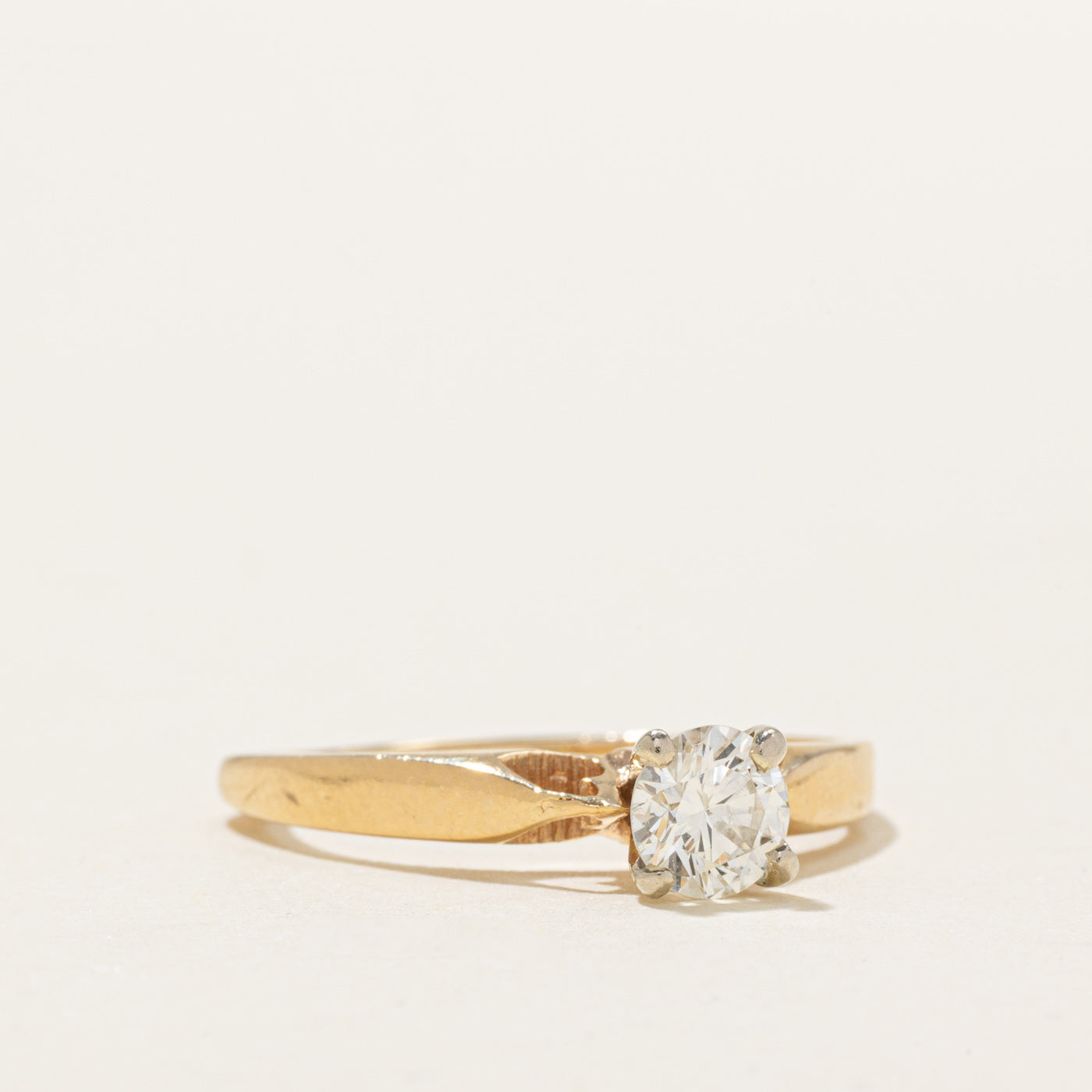 Bague solitaire diamant serti haut en or 14 carats, anneau européen | Taille 6,75