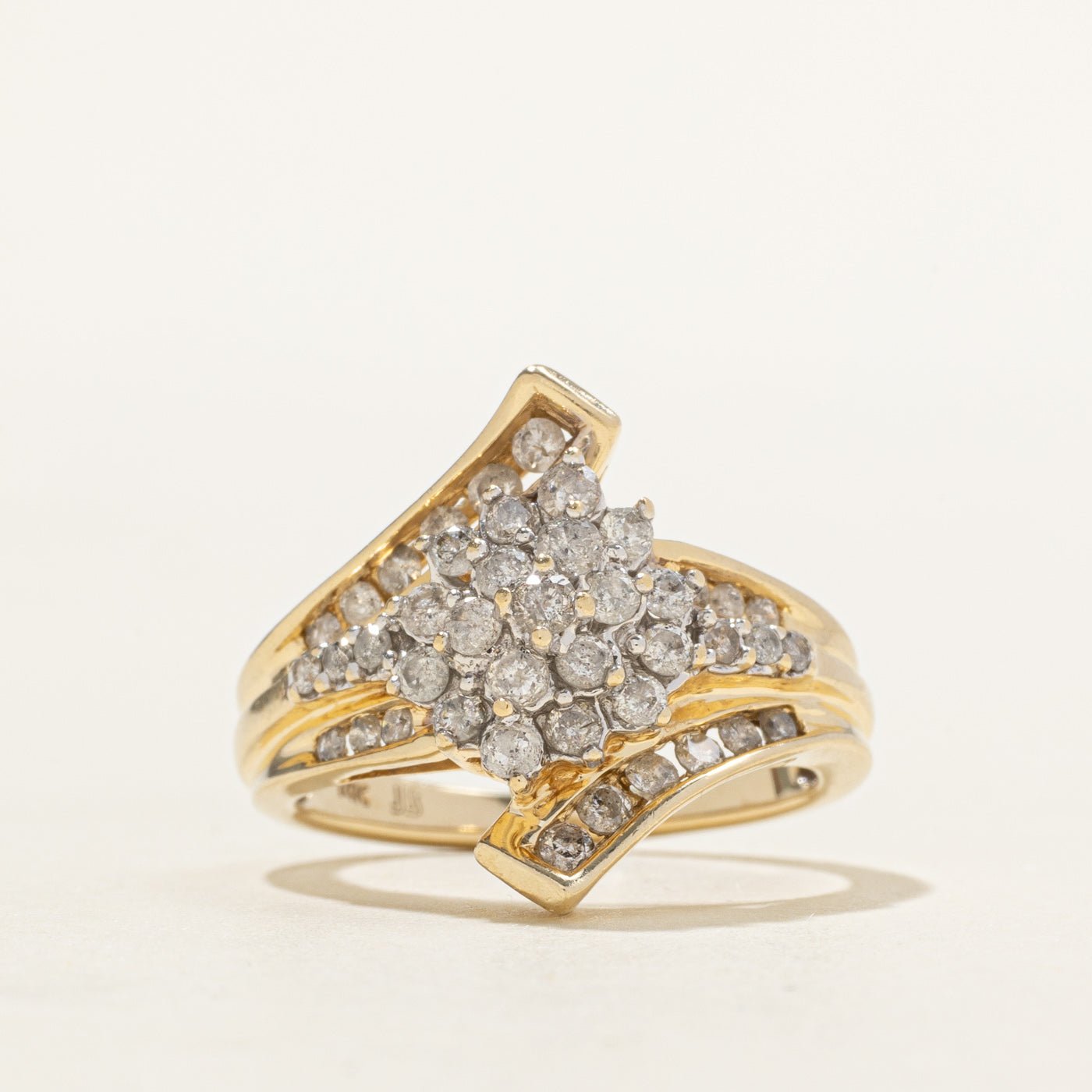 14k Diamond Cluster Bypass Ring | 0.96ctw | SZ 7