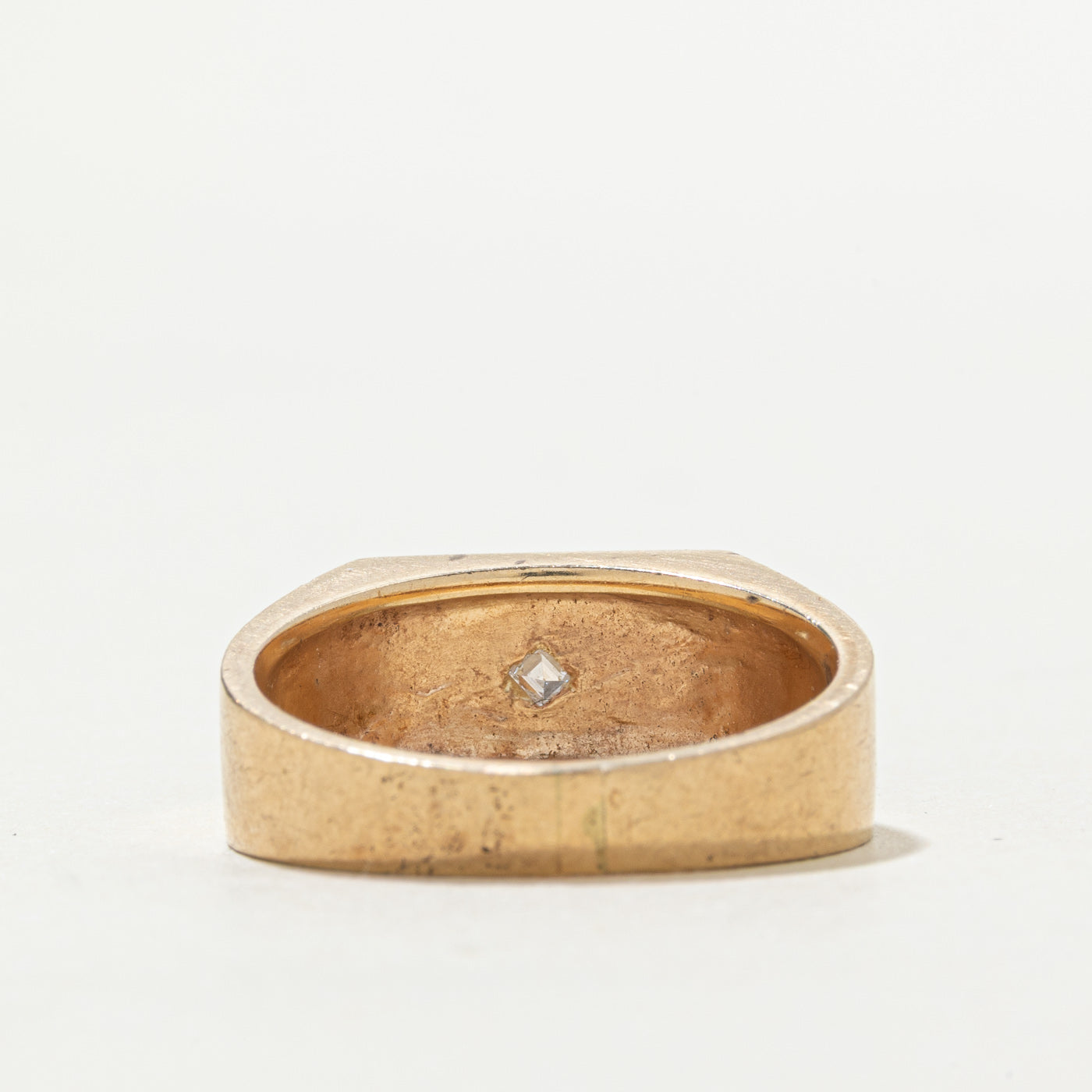 10k Asscher Cut Diamond Textured Signet Ring | SZ 10