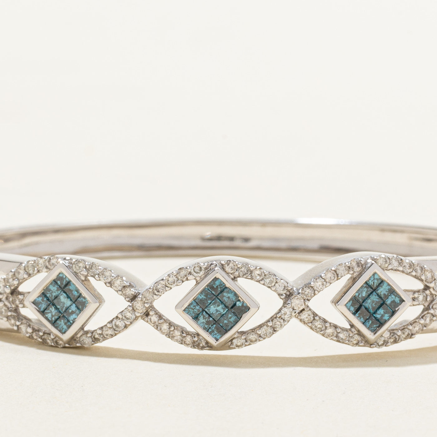 14k Gray Blue & White Diamond Geometric Bangle Bracelet | 1.48ctw