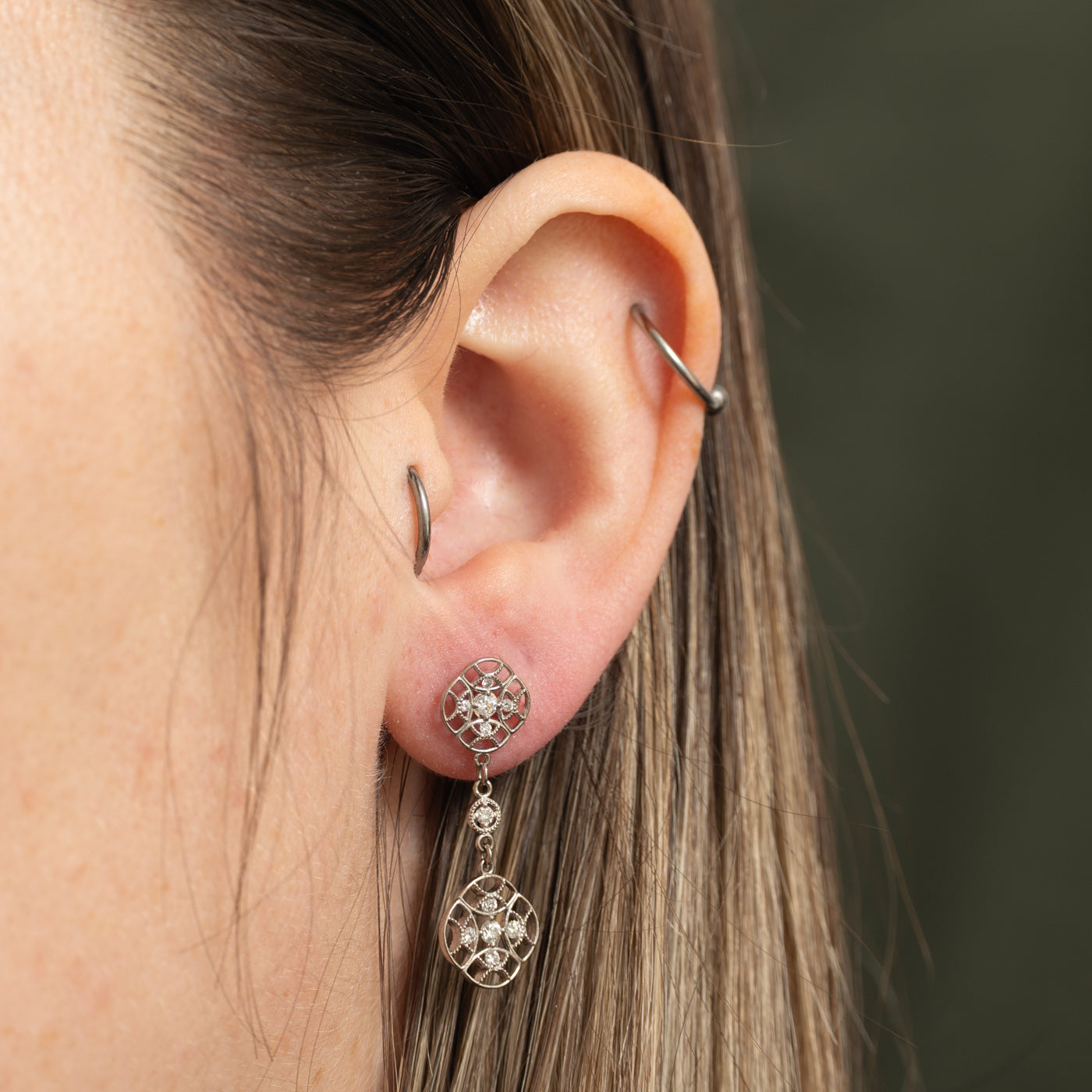 18k Diamond Openwork Geometric Drop Earrings | 0.24ctw