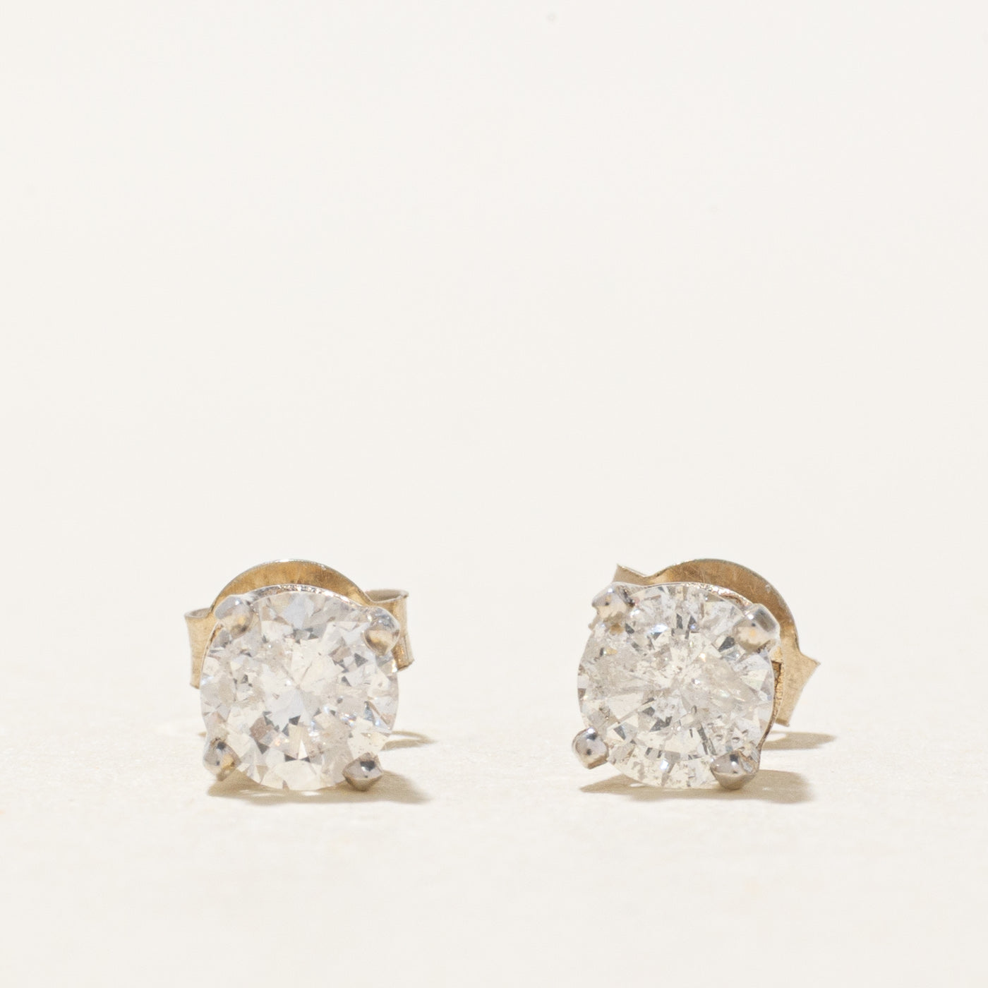 14k White Gold Solitaire Diamond Stud Earrings | 0.68ctw I1/I2 F/G