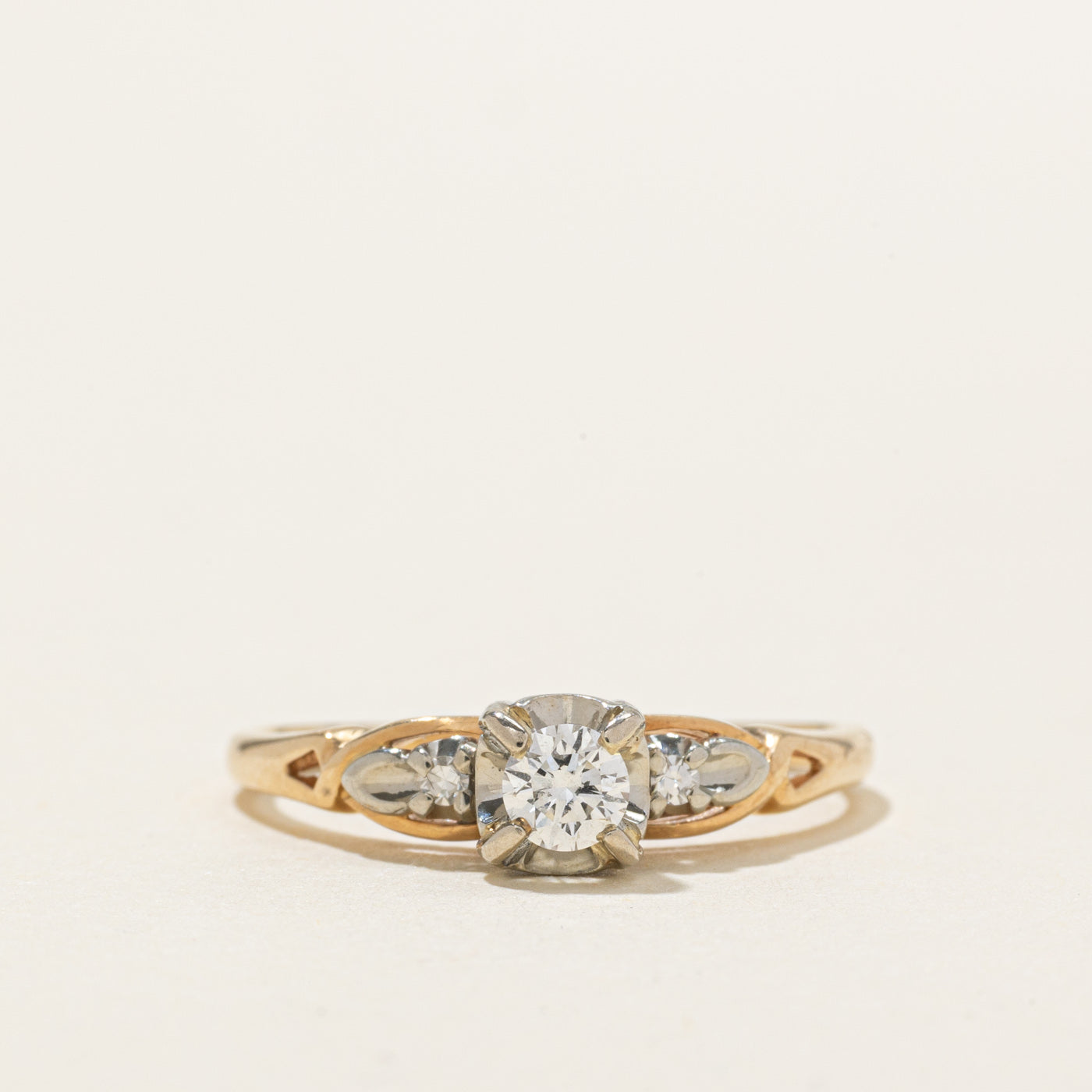 Bague en or bicolore 14 carats sertie de diamants illusion | 0,20 ct | Taille 7