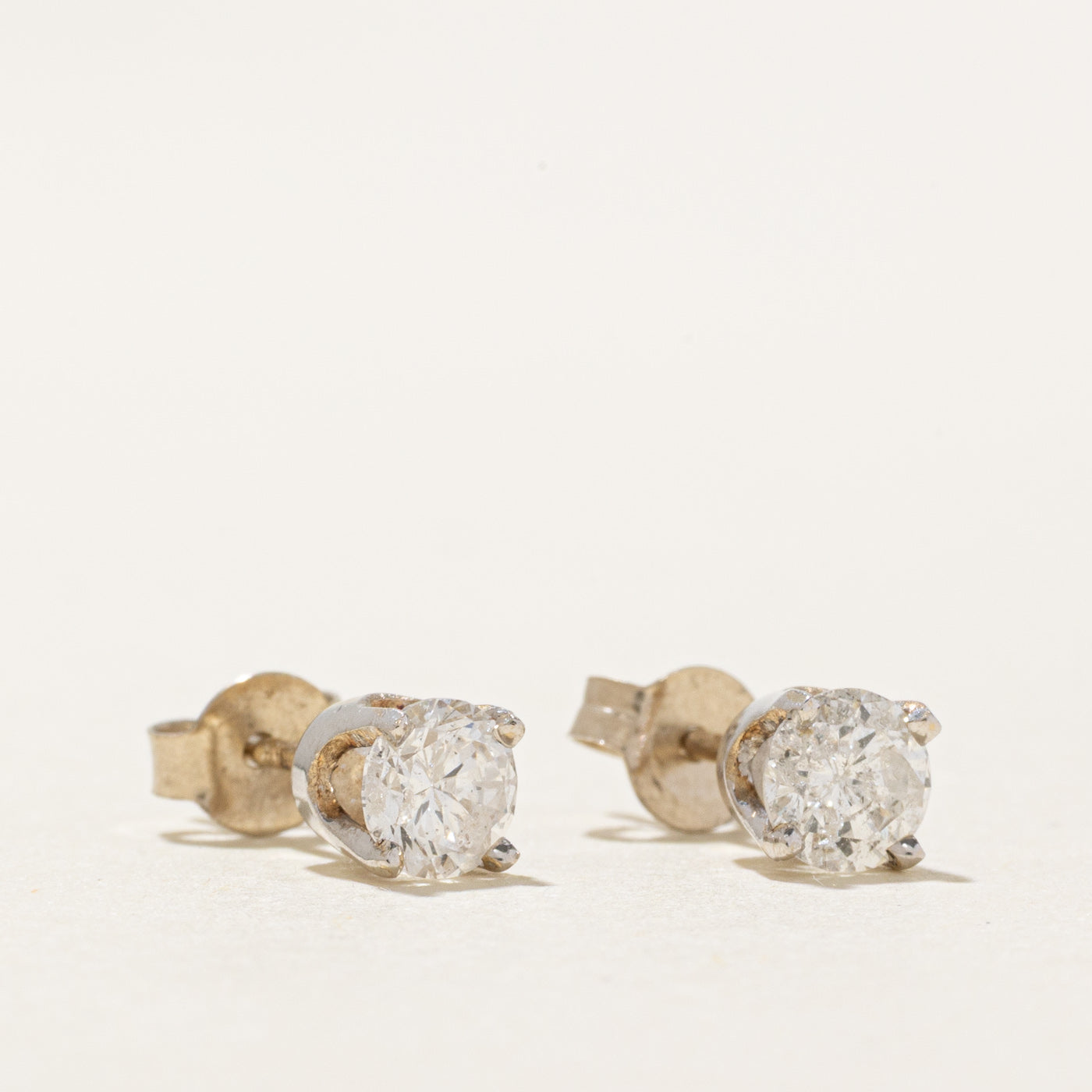 14k White Gold Solitaire Diamond Stud Earrings | 0.68ctw I1/I2 F/G