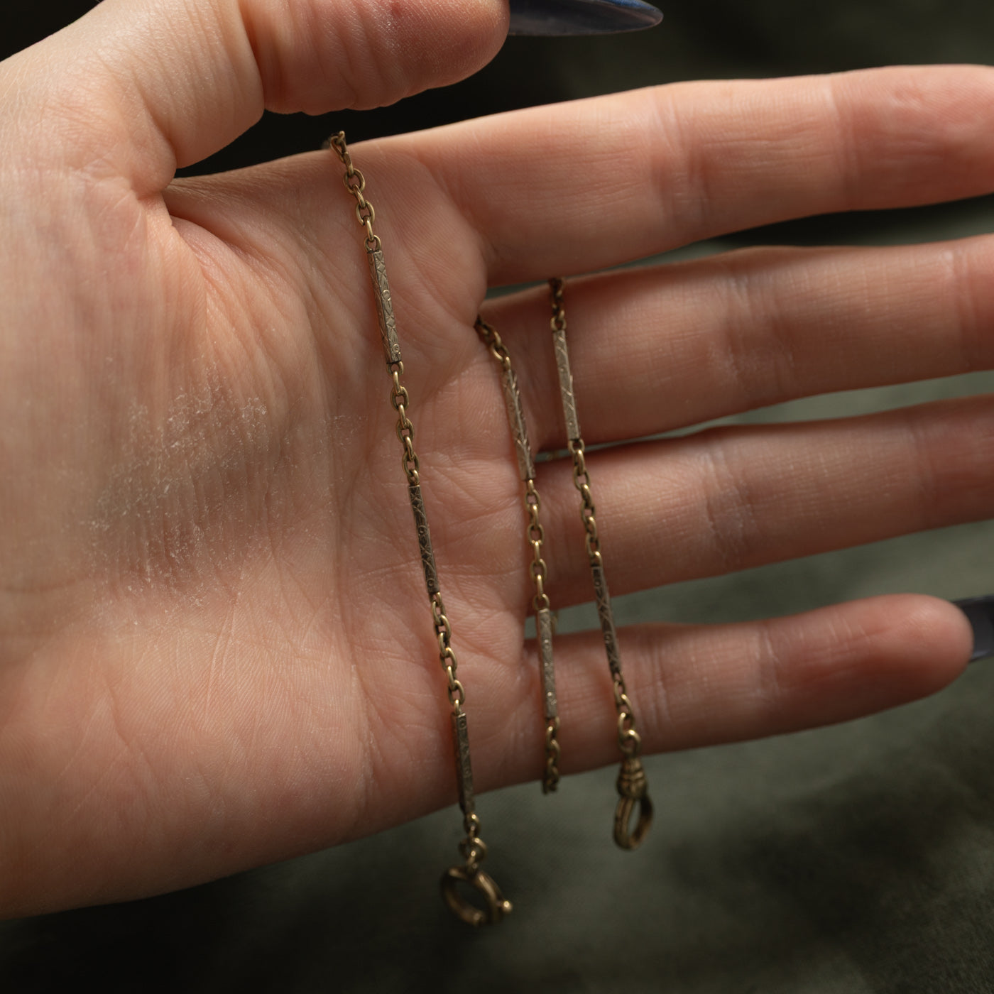 Chaîne de montre à maillons barre en or bicolore 14 carats | 34,3 cm