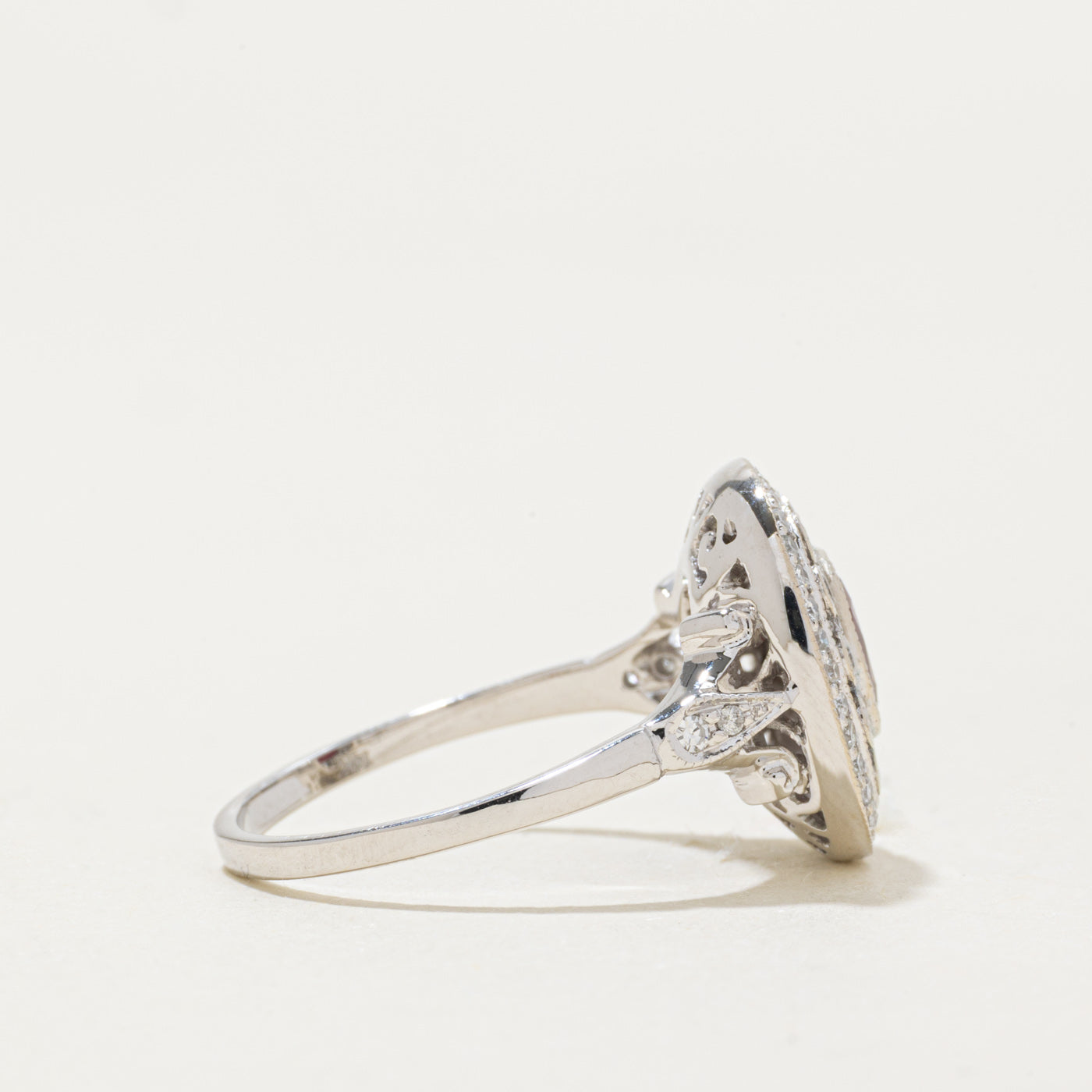 '100 Ways' 14k White Gold Art Deco Inspired Ruby & Diamond Ring | 0.93ct, 0.30ctw | SZ 6.75