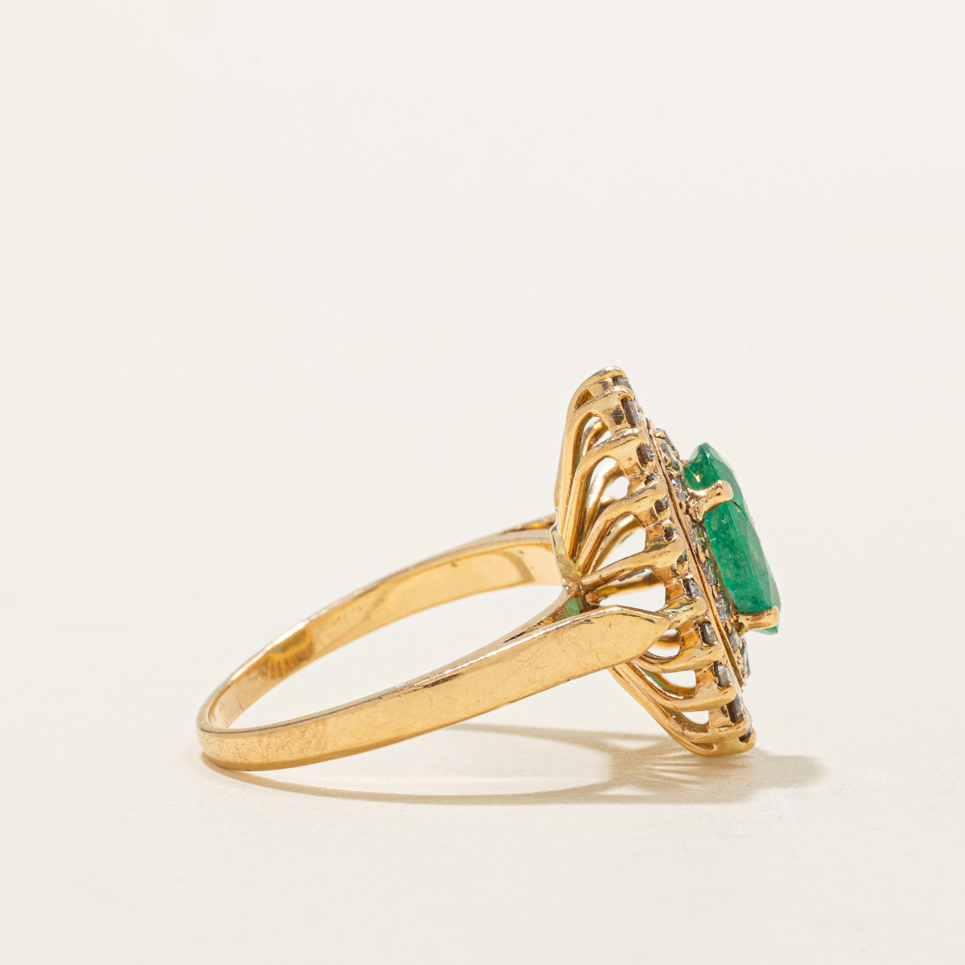18k Emerald & Diamond Double Halo Cocktail Ring | 1.28ct, 0.60ctw | SZ 6.75