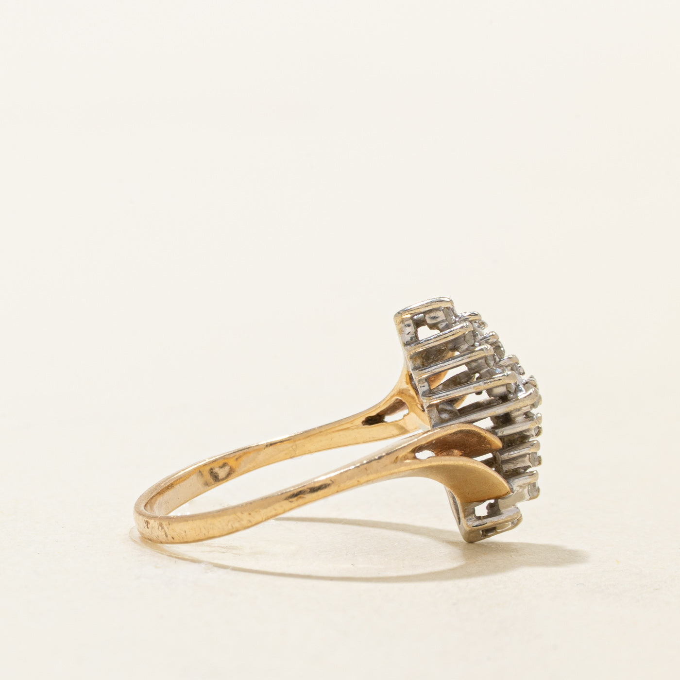 14k Diamond Wave Cluster Bypass Ring | 0.22ctw | SZ 5