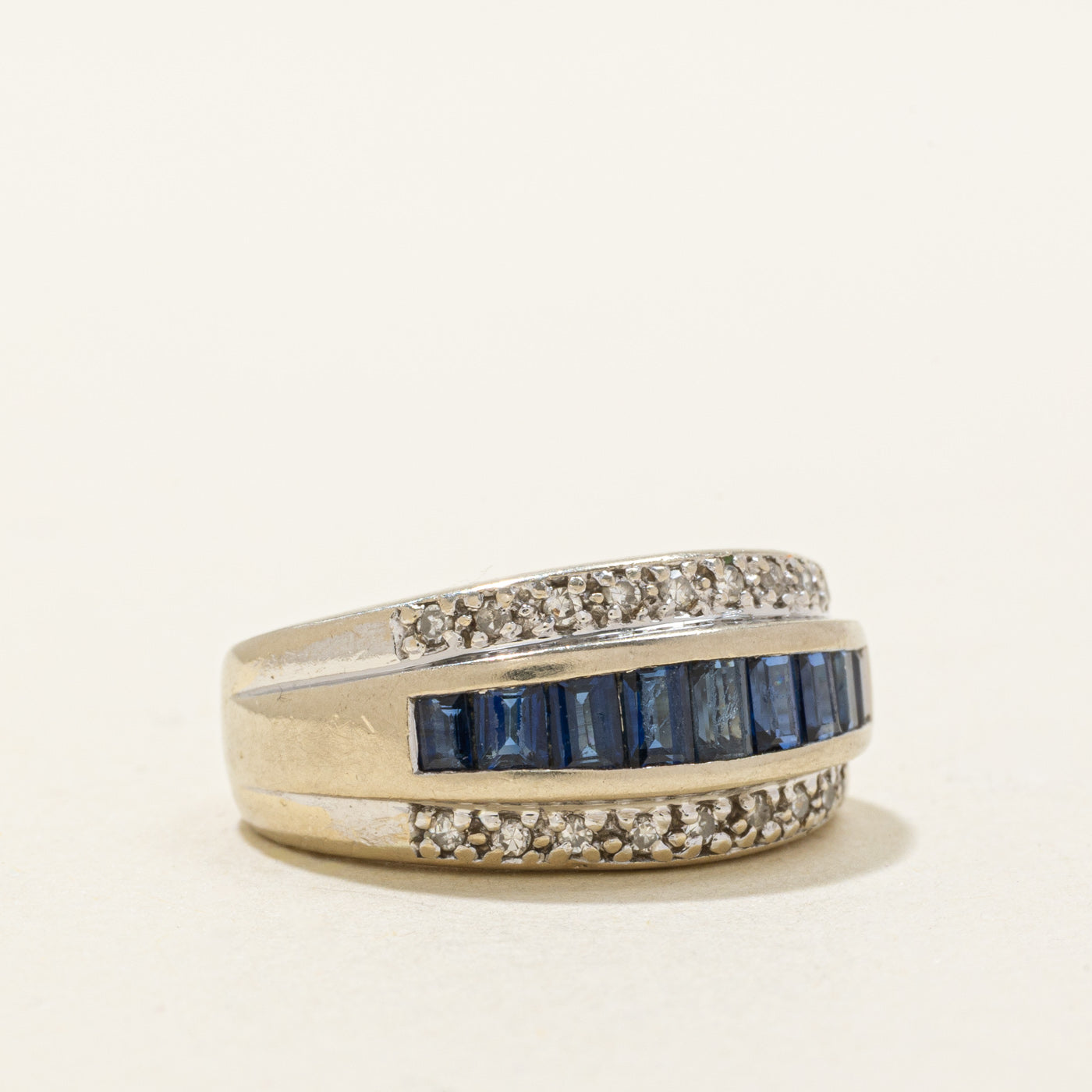 14k Channel Set Sapphire & Diamond Band | 0.90ctw, 0.13ctw | SZ 1.5