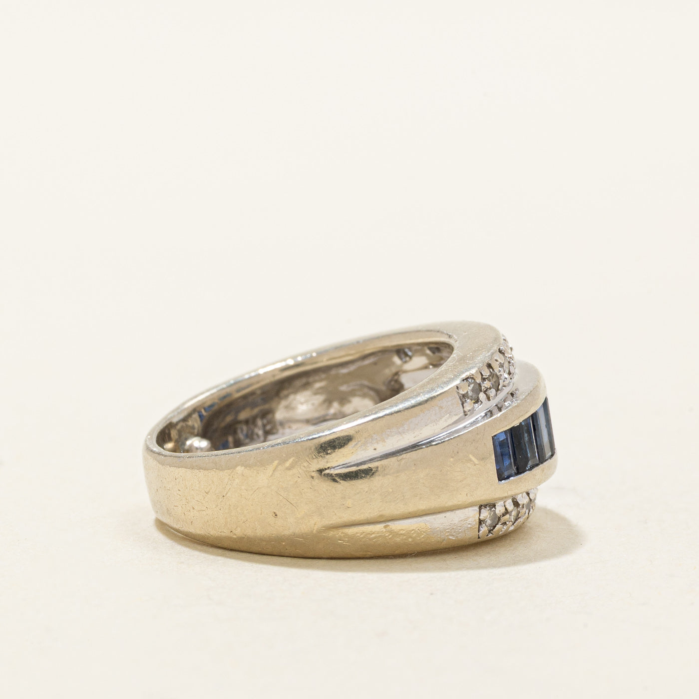 14k Channel Set Sapphire & Diamond Band | 0.90ctw, 0.13ctw | SZ 1.5