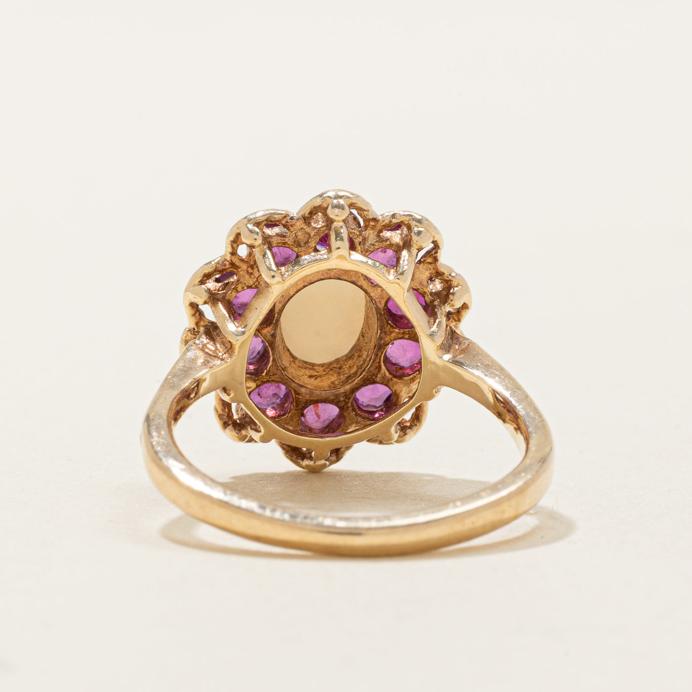 10k Opal & Ruby Floral Halo Ring | 0.82ctw, 0.61ct | SZ 5.75