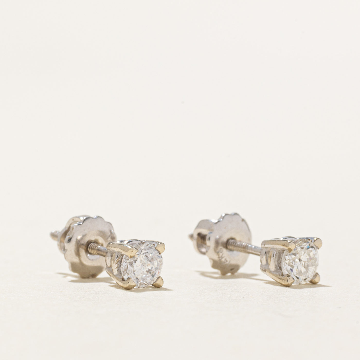 14k White Gold Solitaire Diamond Stud Earrings | 0.50ctw I1/I2 G/H