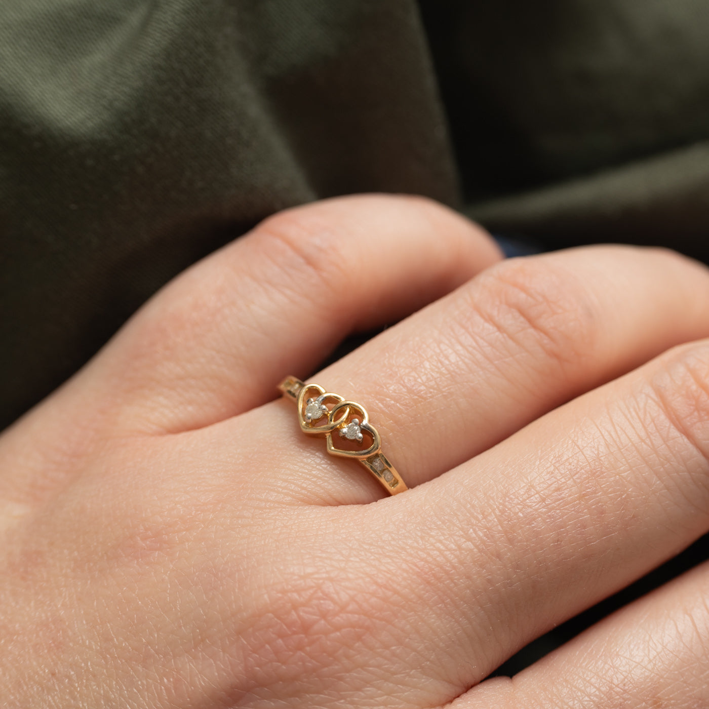 10K Diamond Double Heart Ring | SZ 7.0