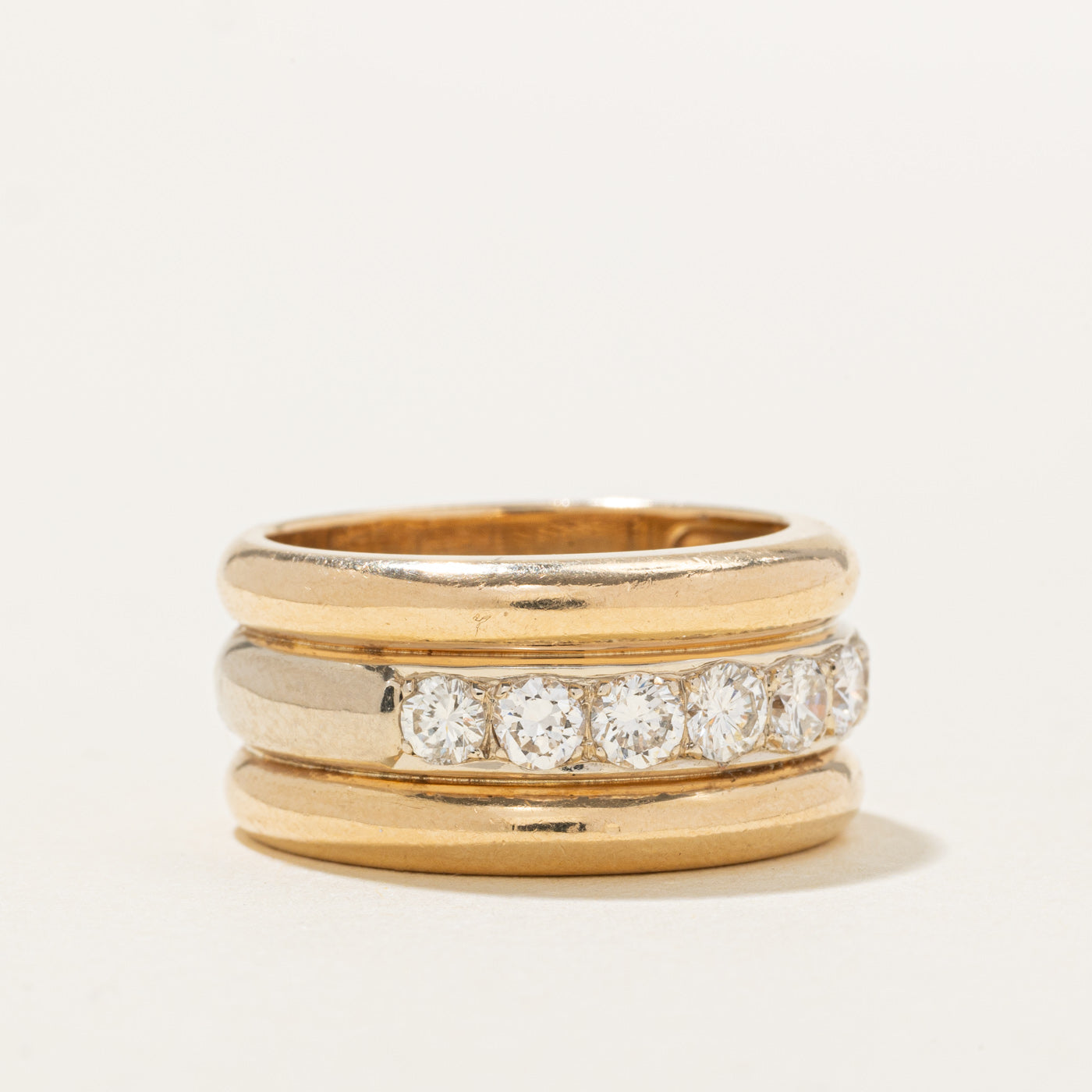 14K Yellow Gold Diamond Grooved Band | 0.75ctw | SZ 8.25